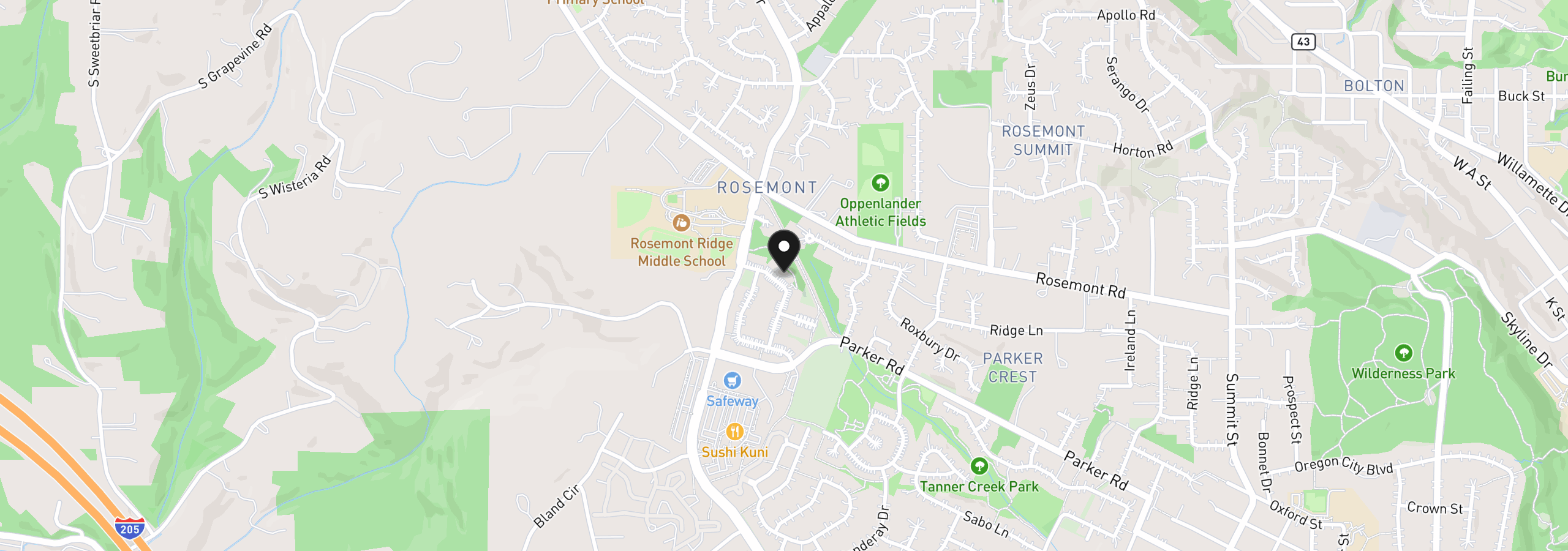 Map showing the location of 20275 Hoodview Ave, West Linn, OR 97068