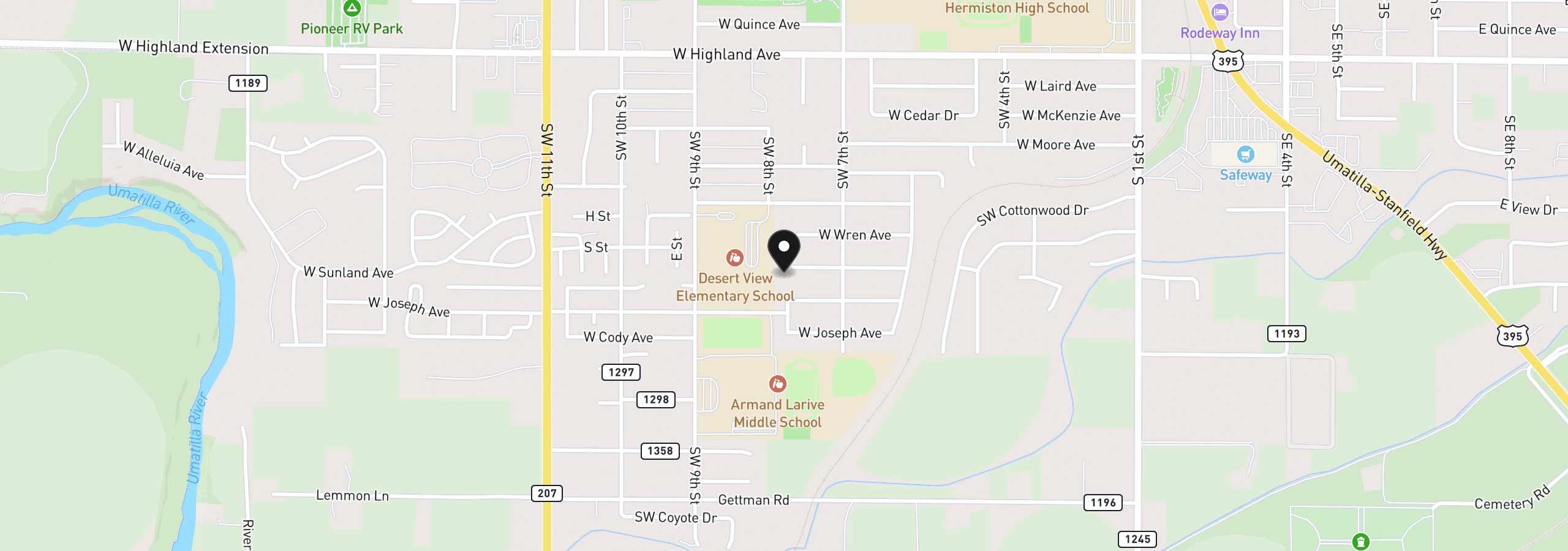 Map showing the location of 793 W Sandpiper Ave, Hermiston, OR 97838