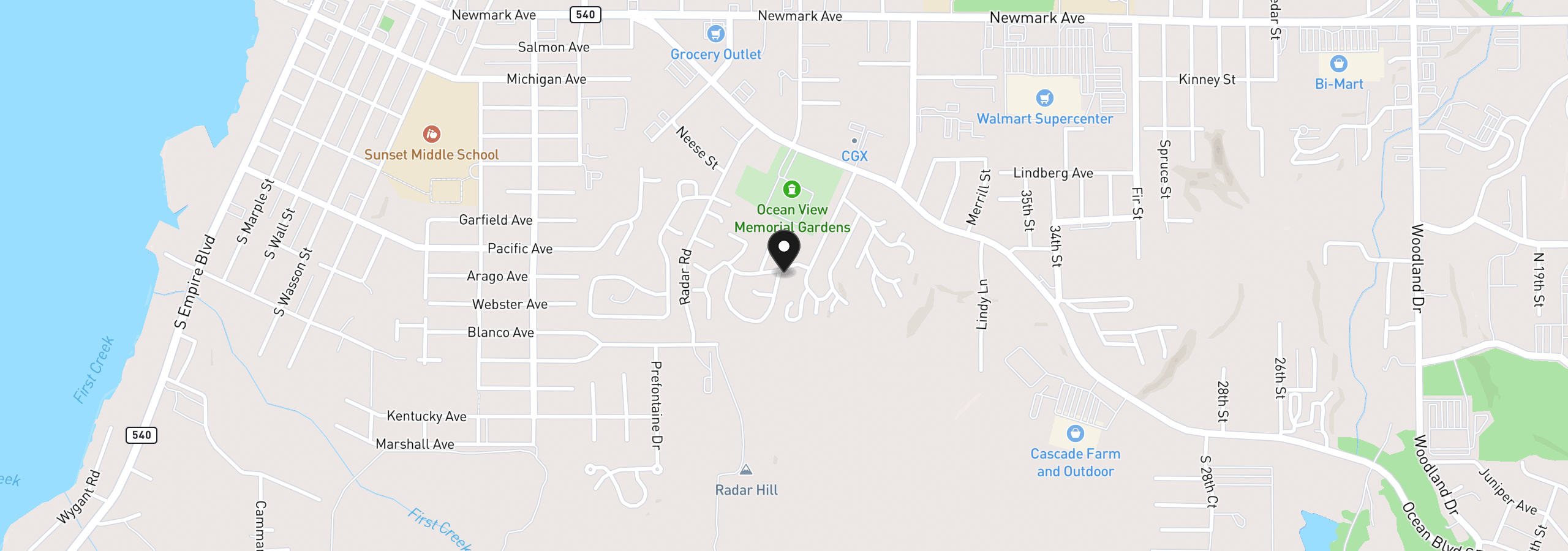 Map showing the location of 665 Village Pines Dr, Coos Bay, OR 97420