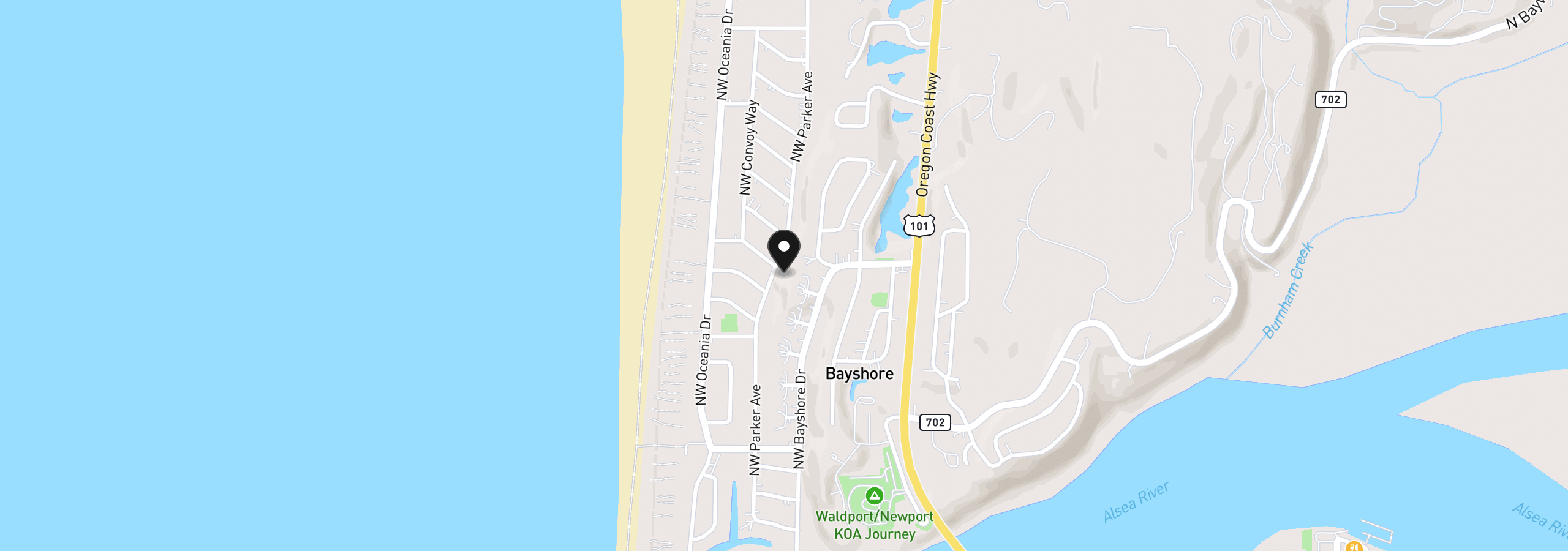 Map showing the location of 2105 NW Parker Ave, Waldport, OR 97394