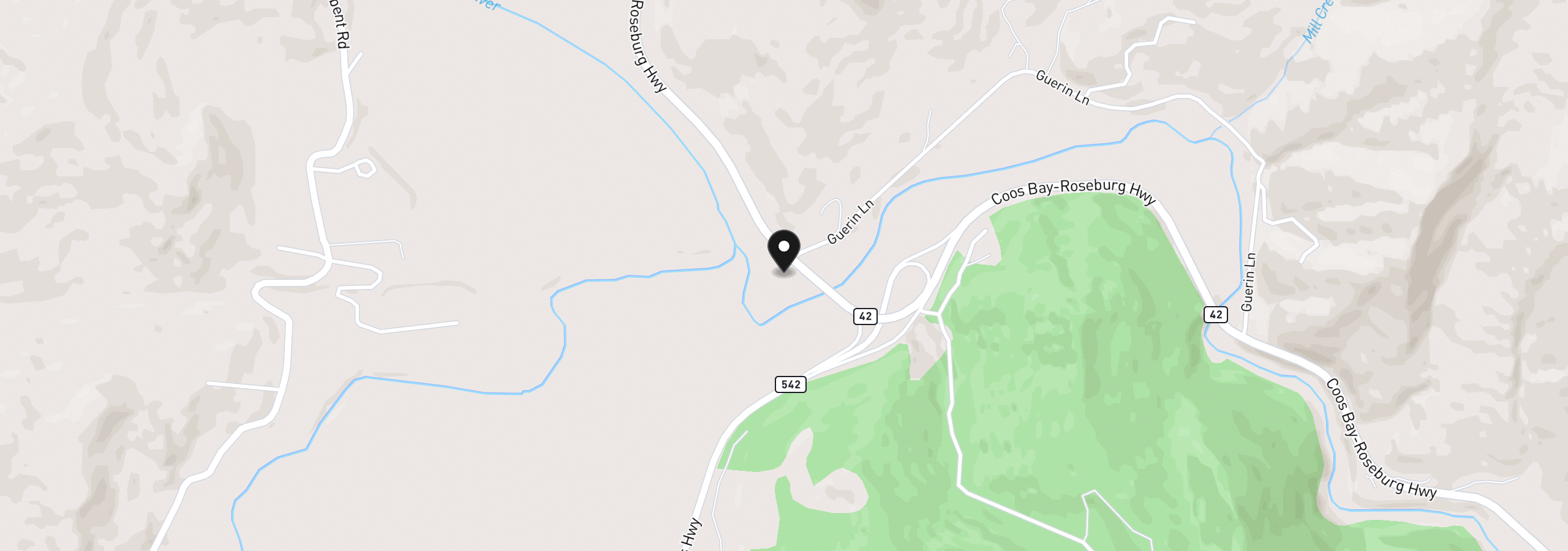Map showing the location of 14982 Highway 42, Myrtle Point, OR 97458