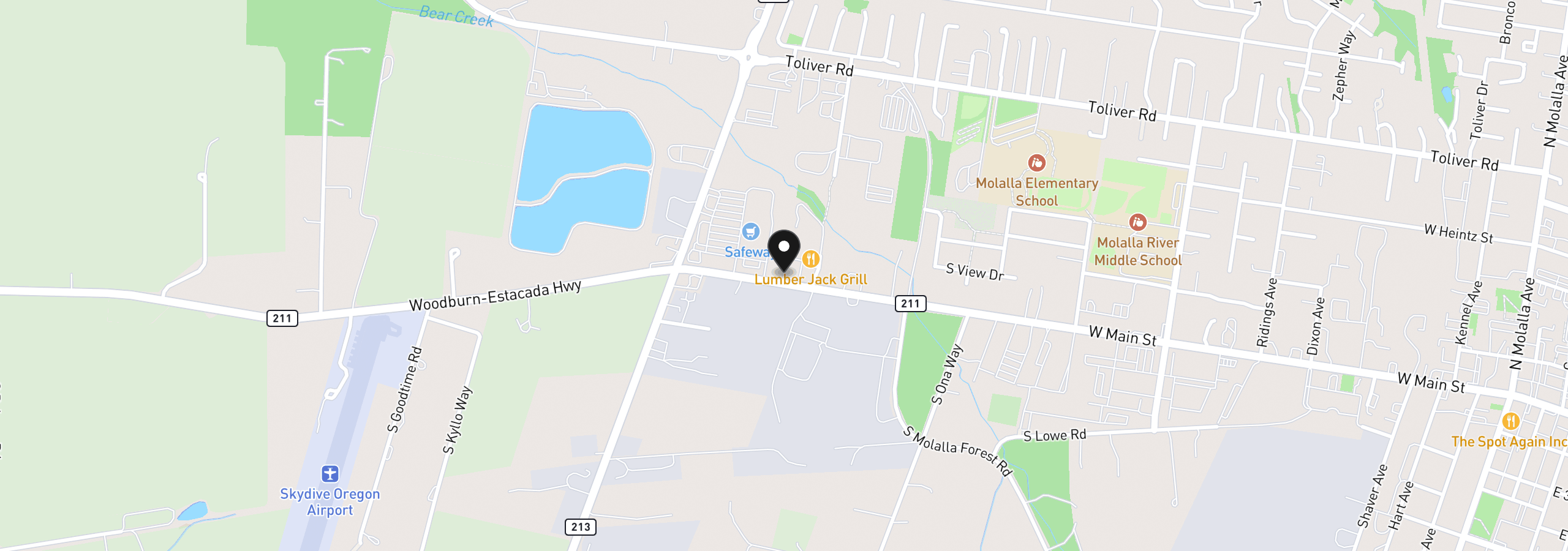 Map showing the location of 1441 W Main St, Molalla, OR 97038