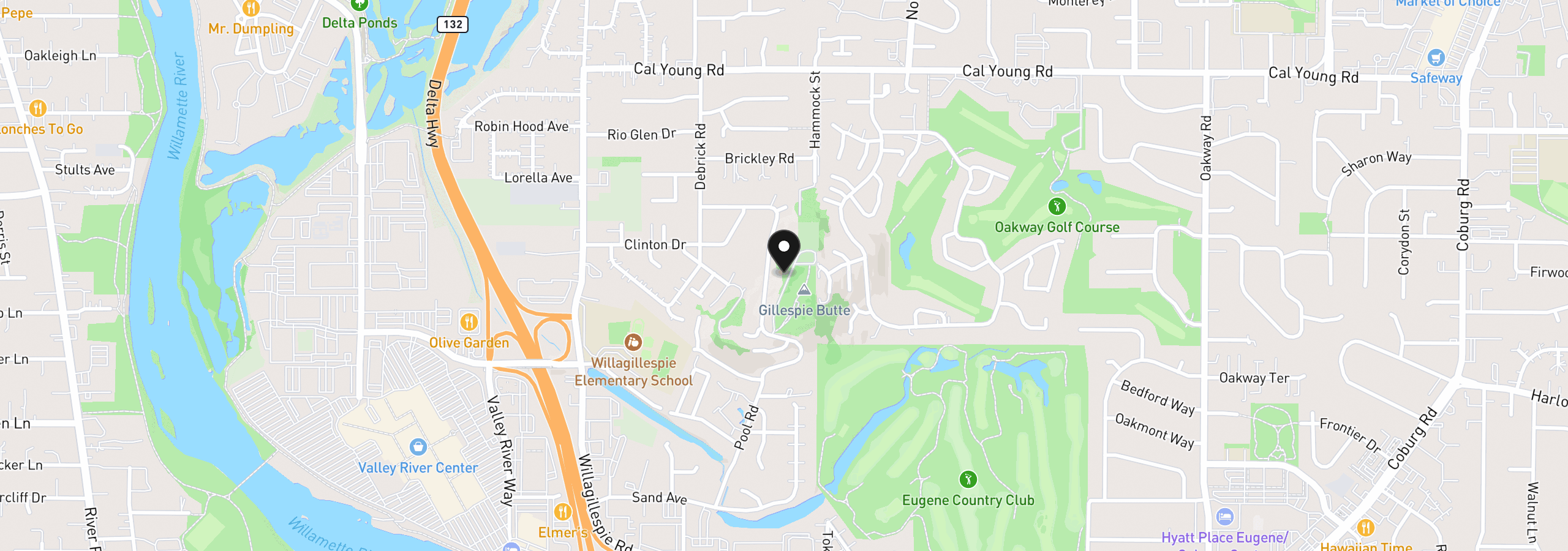 Map showing the location of Crenshaw Rd, Eugene, OR 97401