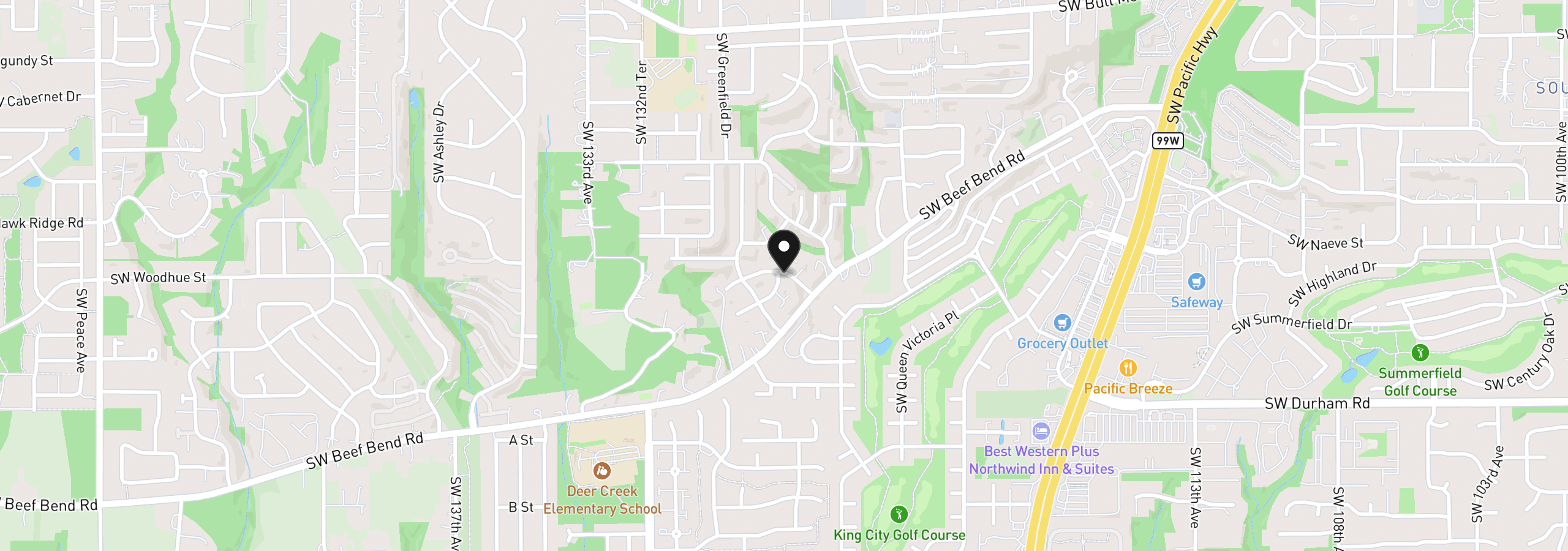 Map showing the location of 12668 SW Rembrandt Ln, Portland, OR 97224