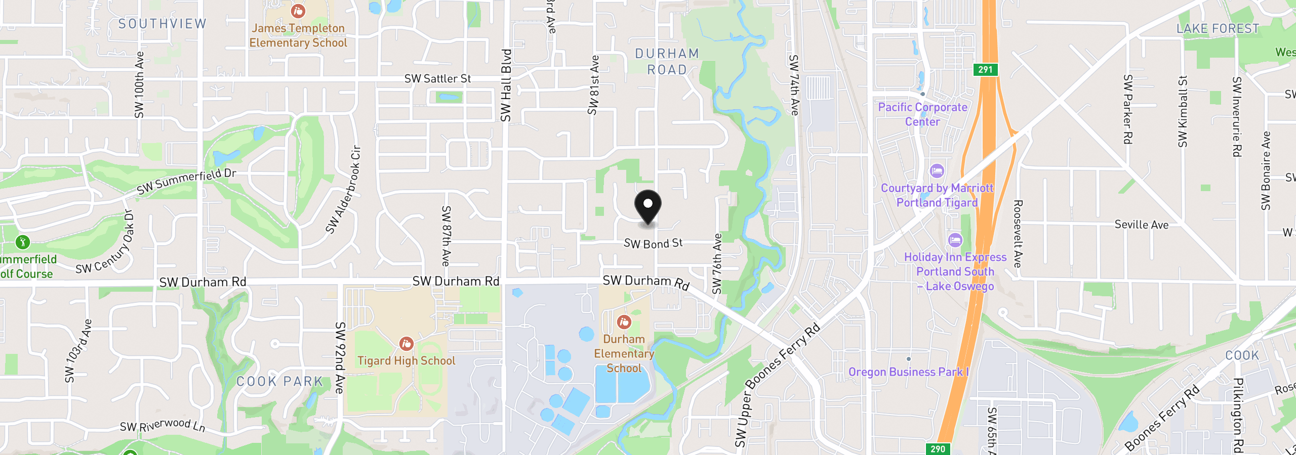 Map showing the location of 7930 SW Churchill Way, Portland, OR 97224