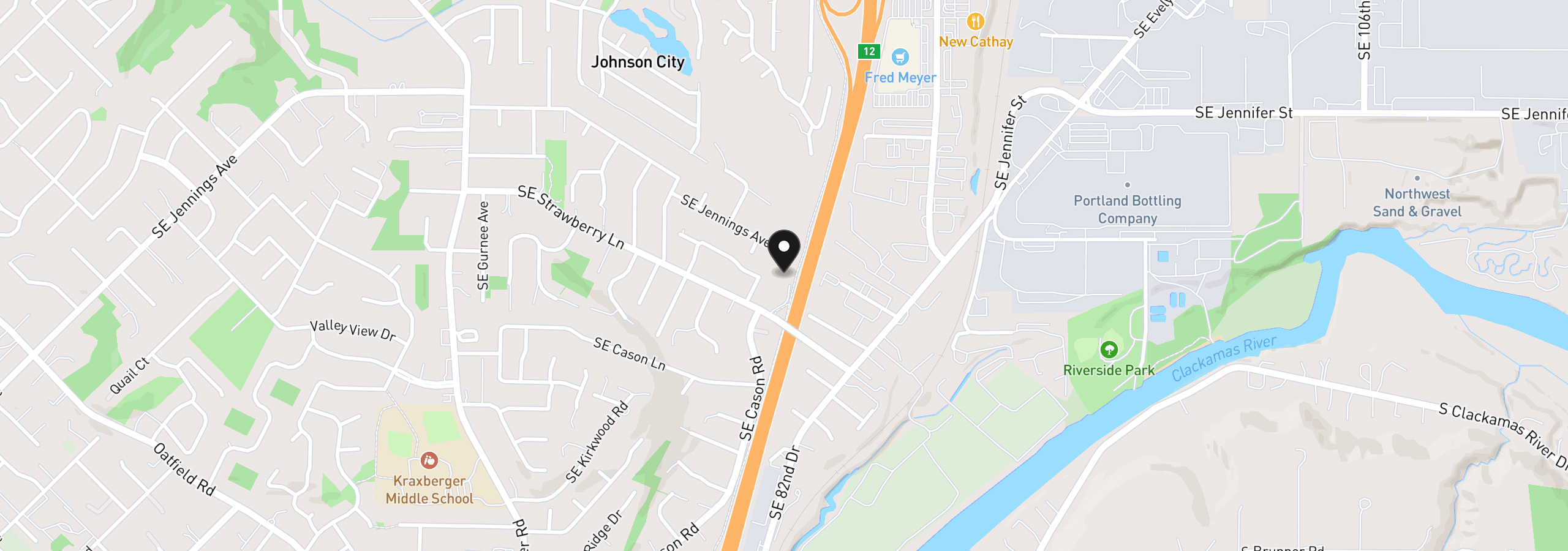 Map showing the location of 8621 SE Strawberry Ln, Milwaukie, OR 97267