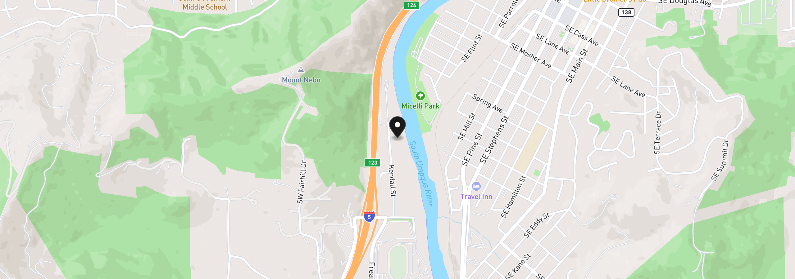 Map showing the location of 1525 Kendall St, Roseburg, OR 97471