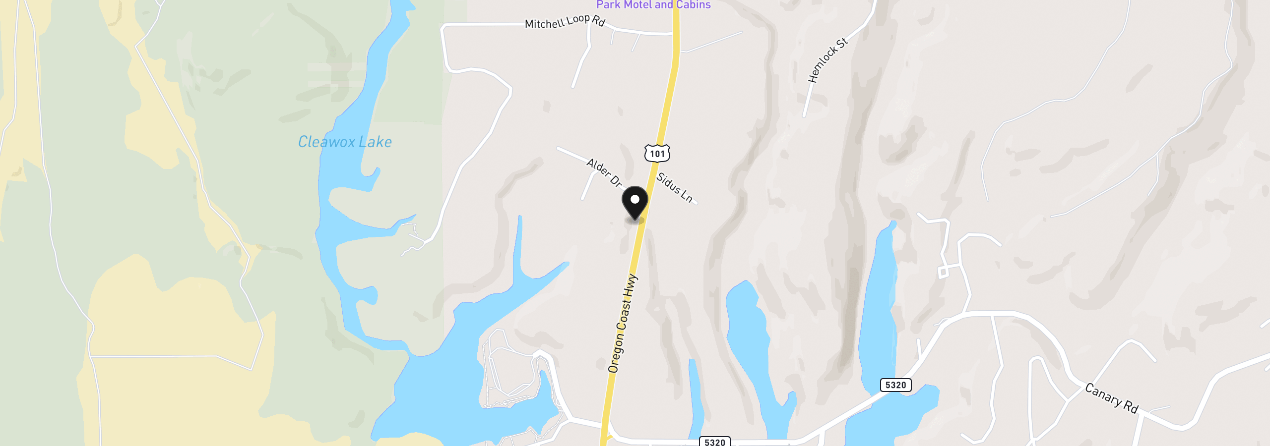 Map showing the location of Highway 101, Florence, OR 97439