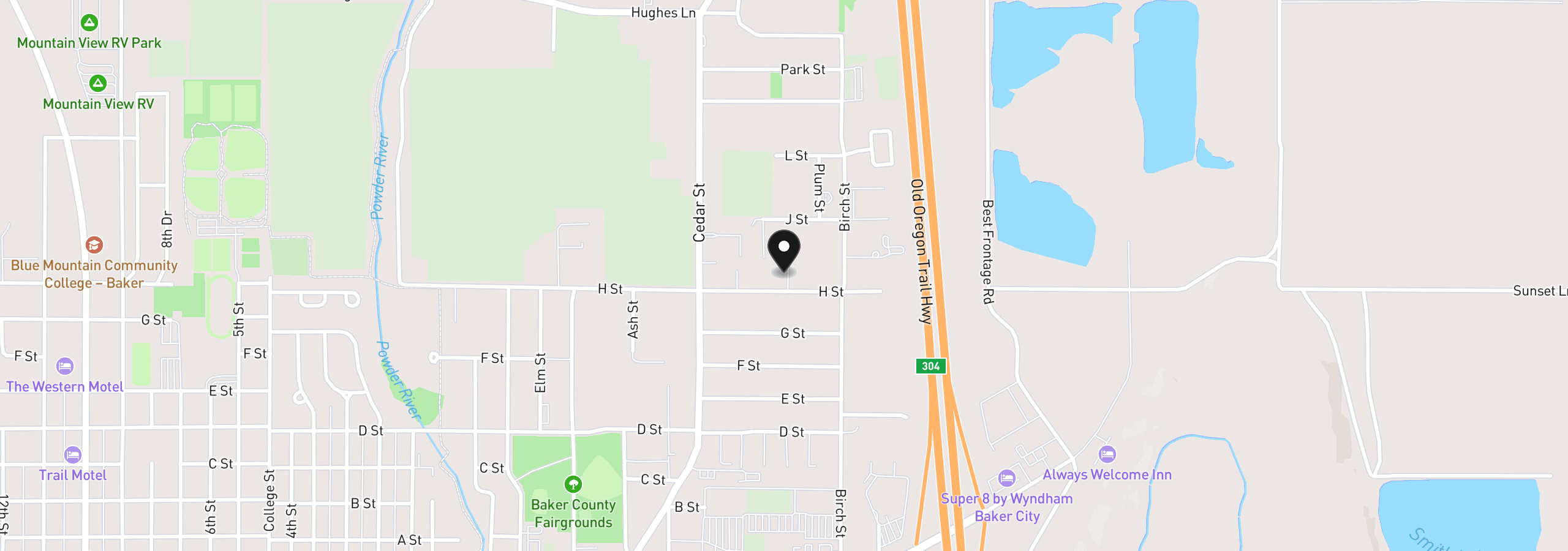 Map showing the location of 960 1/2 H St, Baker City, OR 97814