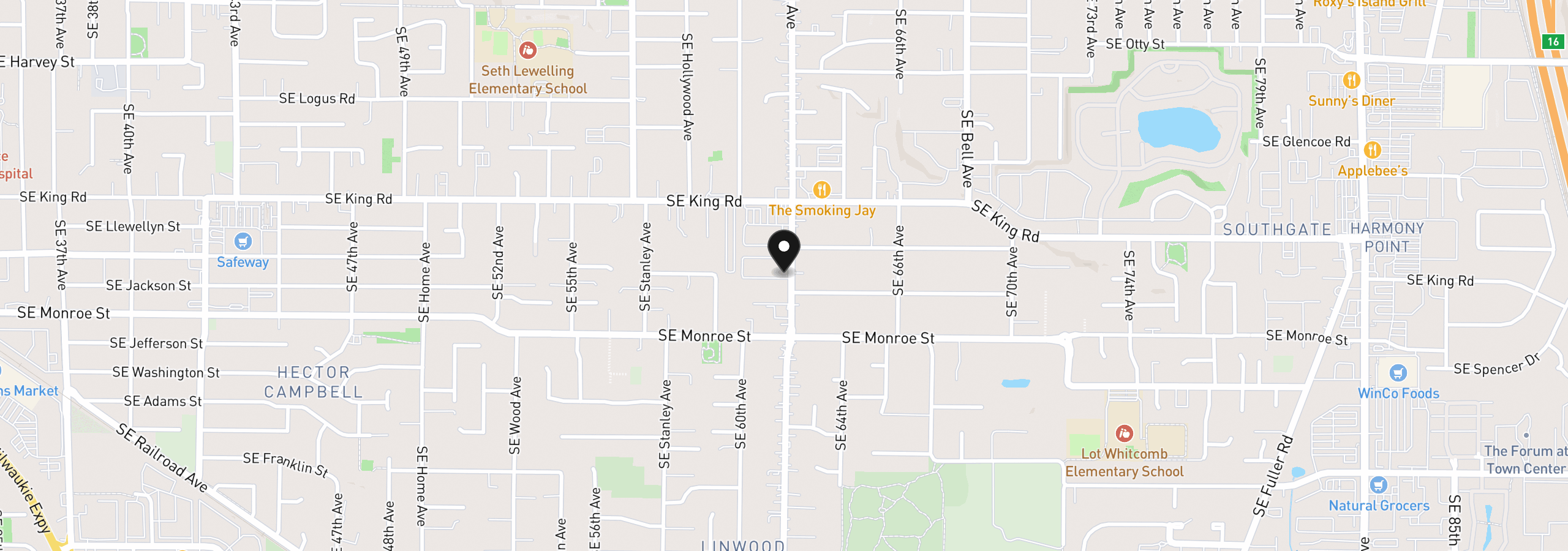 Map showing the location of 10523 SE Linwood Ave 6, Milwaukie, OR 97222