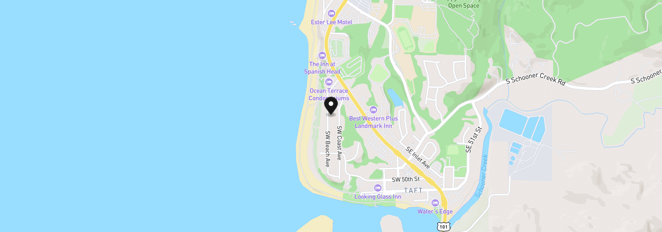 Map showing the location of 4486 SW Beach Ave, Lincoln City, OR 97367