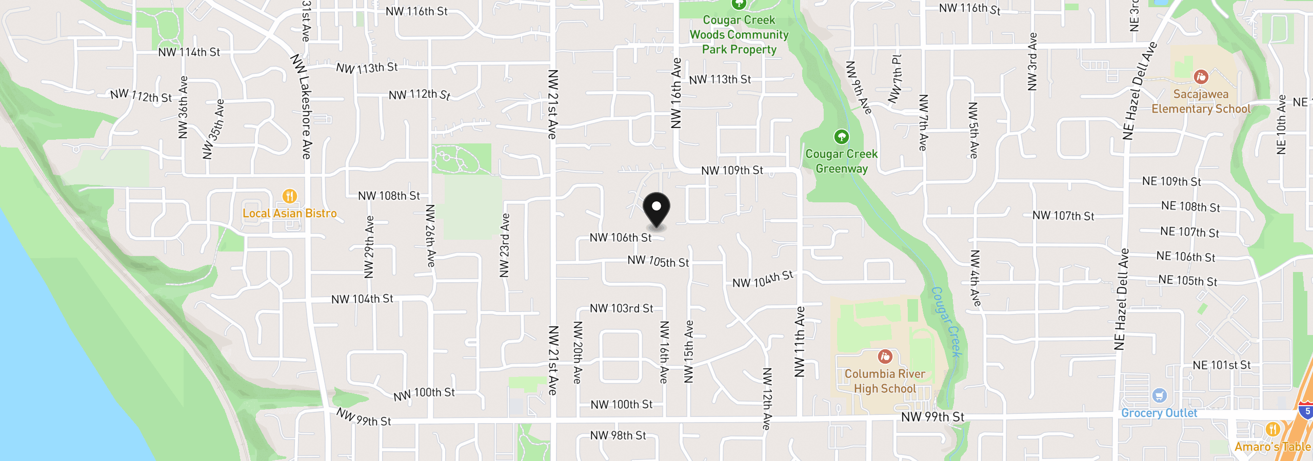 Map showing the location of 1614 NW 106th St, Vancouver, Wa 98685