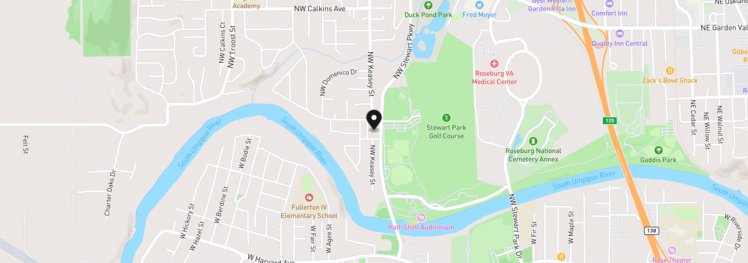 Map showing the location of 1189 NW Lanaias Way, Roseburg, OR 97471
