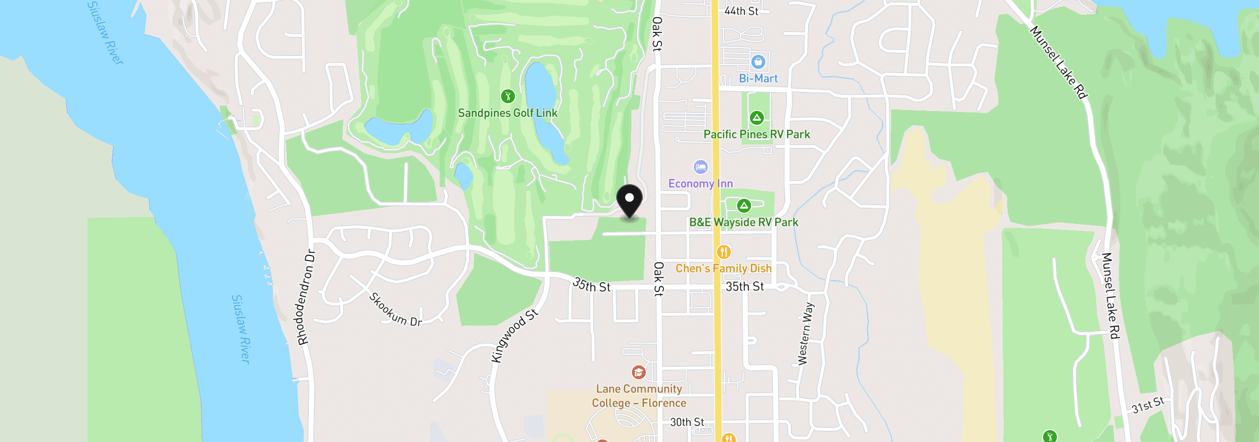 Map showing the location of 1573 37th St, Florence, OR 97439