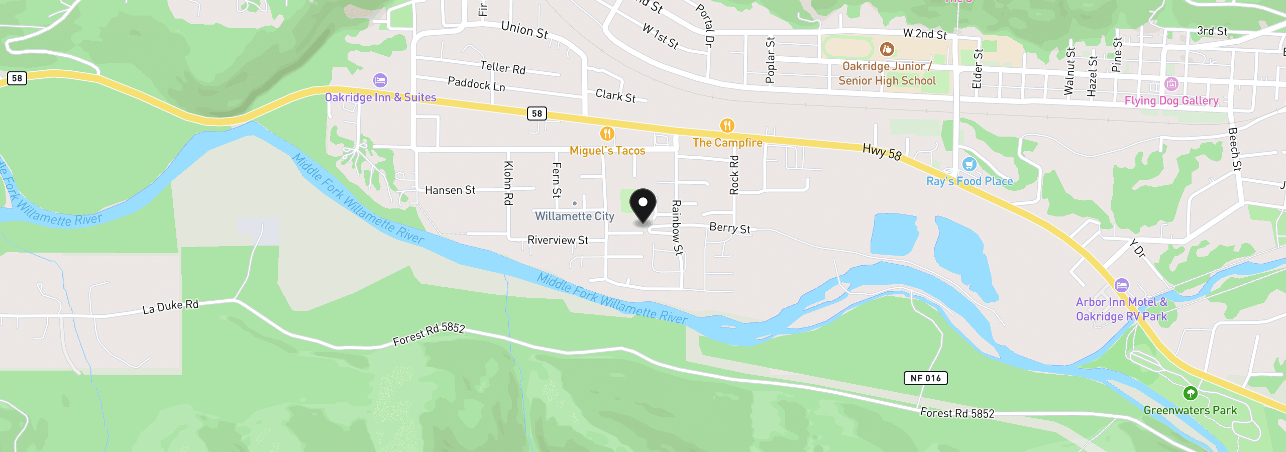 Map showing the location of 47705 Bain St, Oakridge, OR 97463