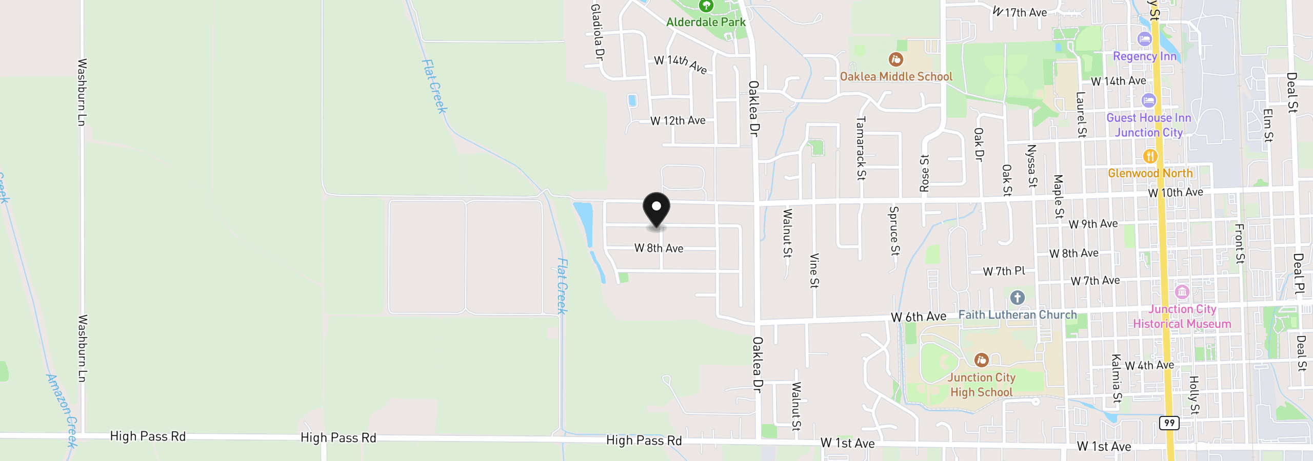 Map showing the location of 887 Darlington, Junction City, OR 97448