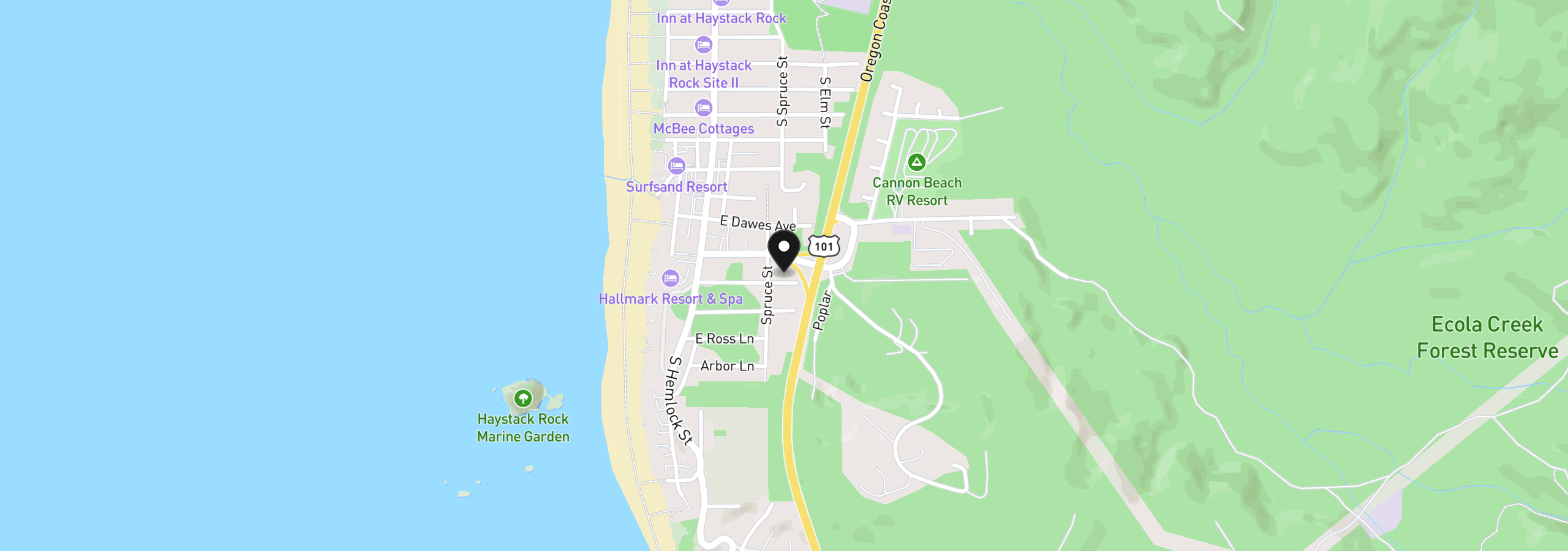 Map showing the location of 264 Elliott Way, Cannon Beach, OR 97110
