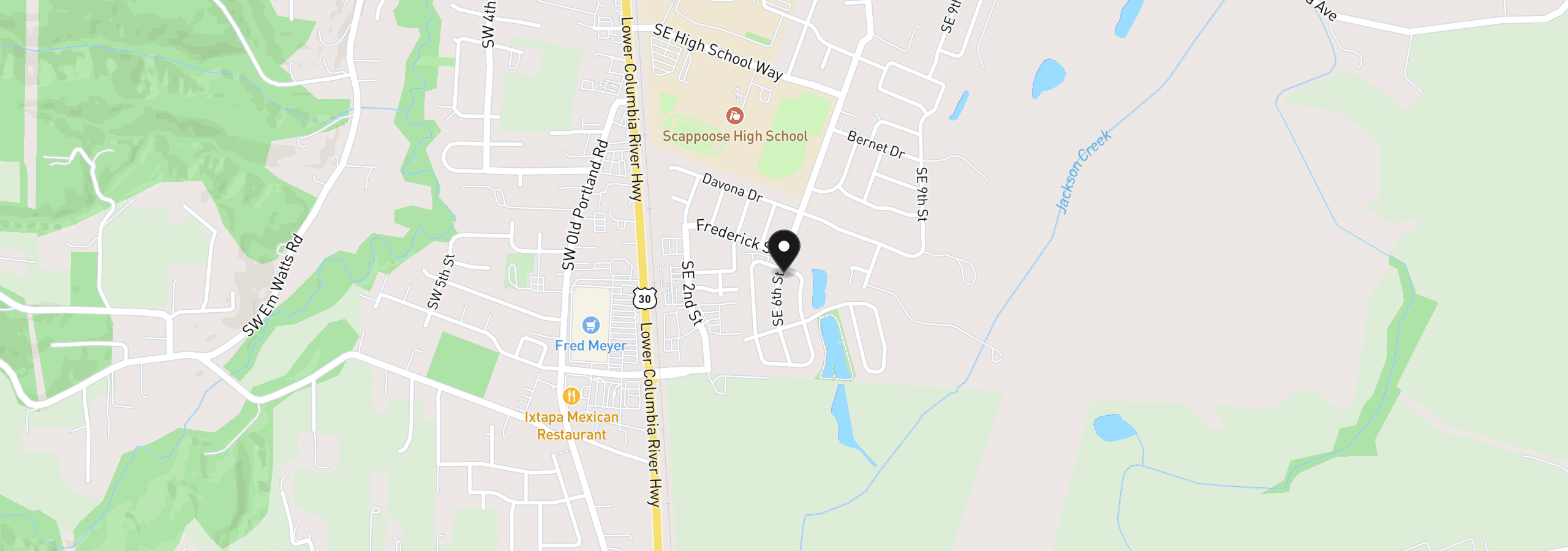 Map showing the location of 51560 SE 6th St, Scappoose, OR 97056