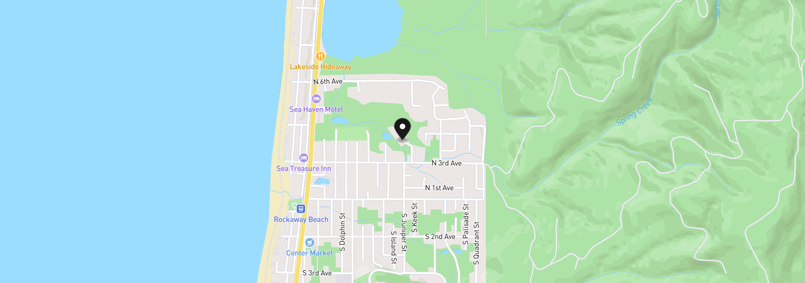 Map showing the location of 325 N Juniper Ct, Rockaway Beach, OR 97136