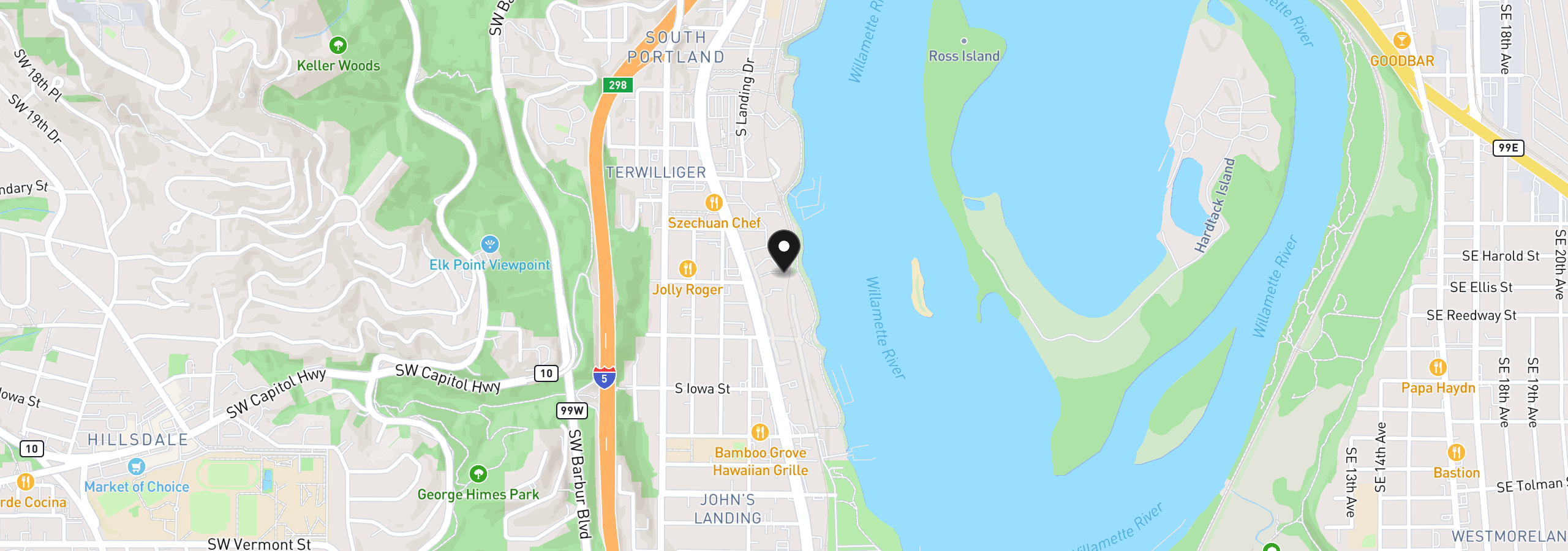 Map showing the location of 5630 S Riverside Ln 16, Portland, OR 97239