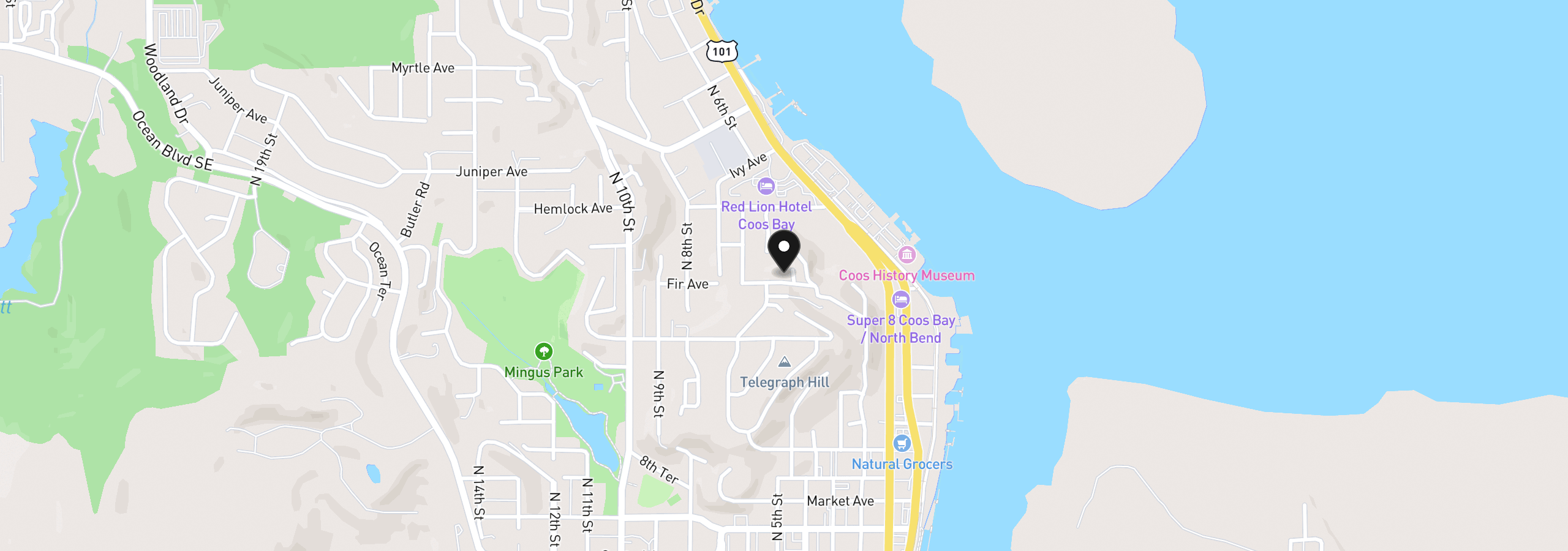 Map showing the location of 546 W Fir Ave, Coos Bay, OR 97420