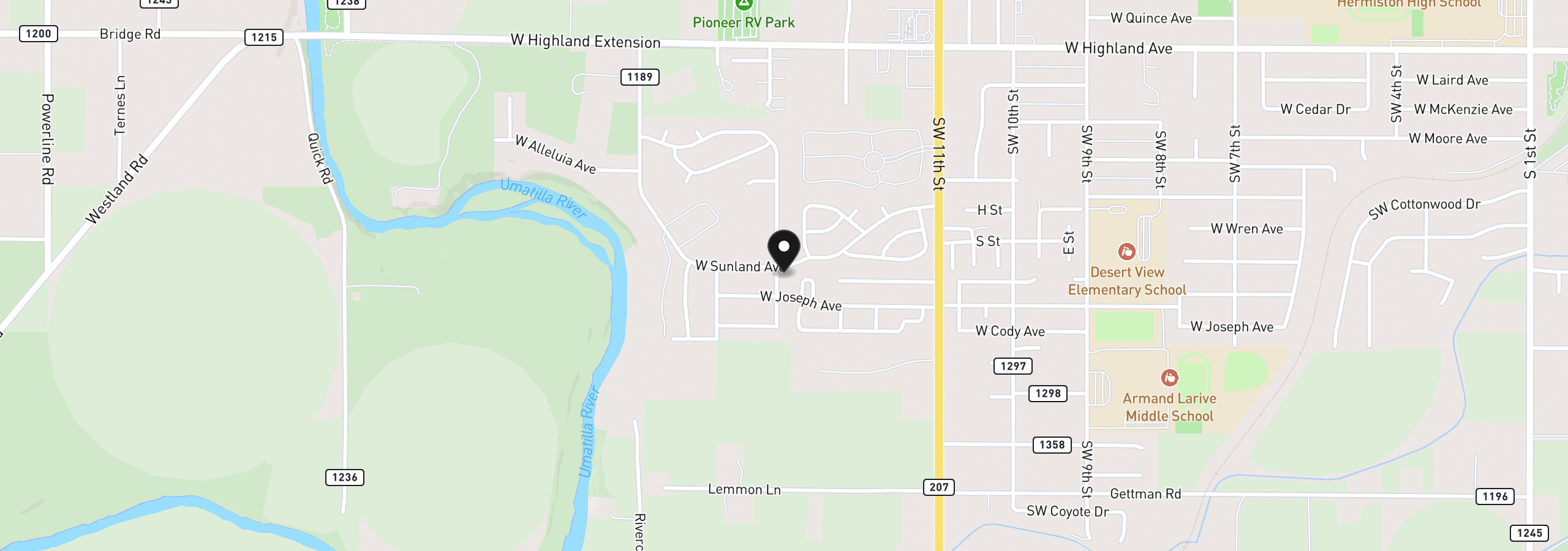 Map showing the location of 1205 SW 15th St, Hermiston, OR 97838