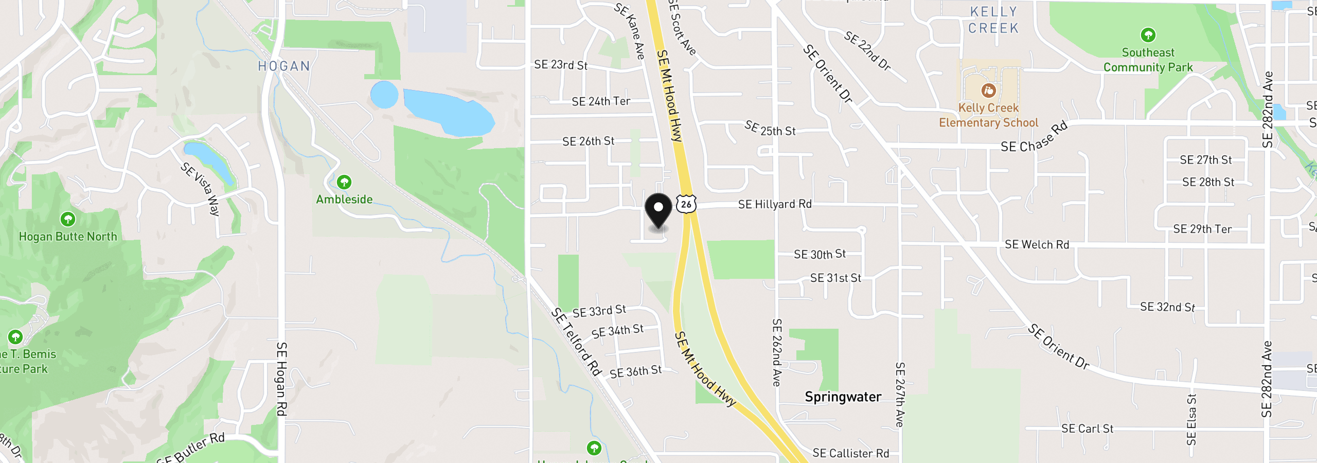 Map showing the location of 3344 SE Hillyard Rd, Gresham, OR 97080