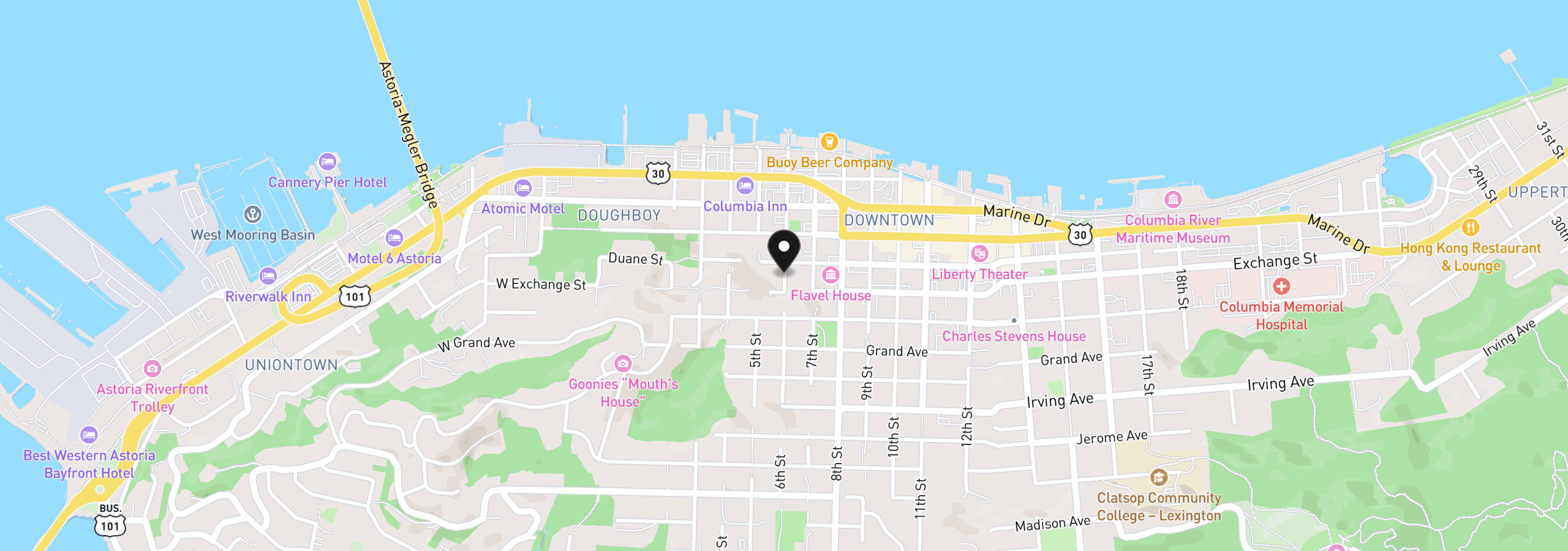Map showing the location of 451 6th St, Astoria, OR 97103