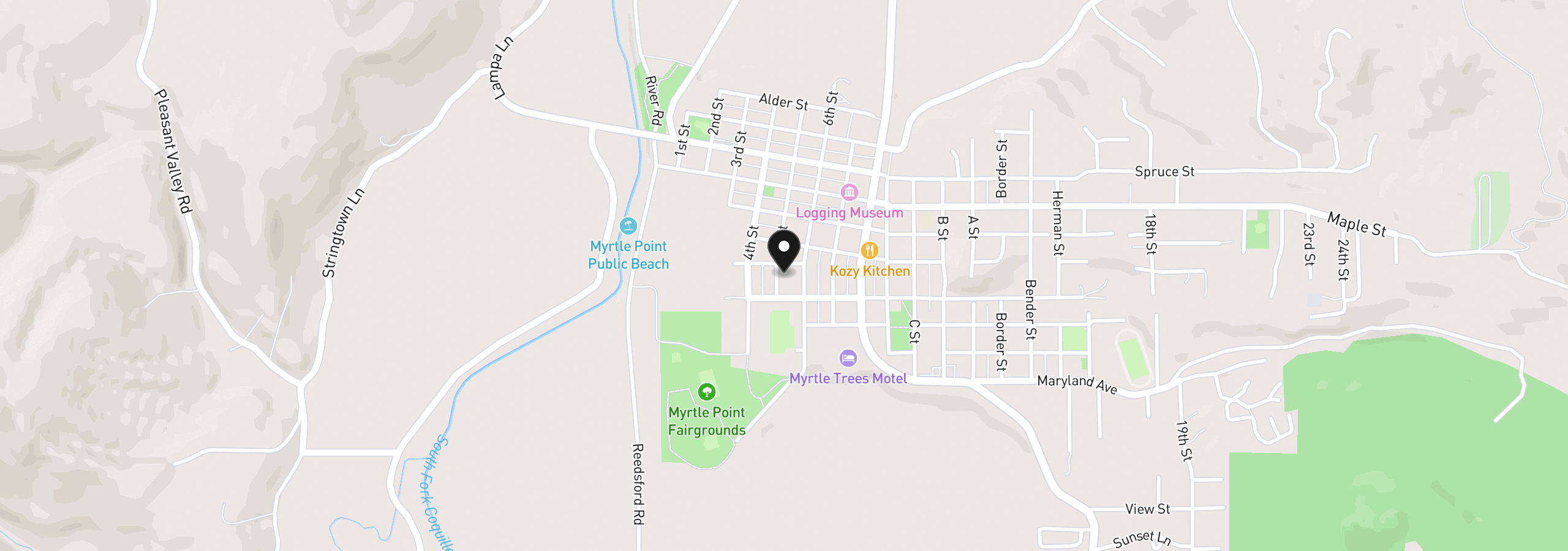 Map showing the location of 645 5th St, Myrtle Point, OR 97458