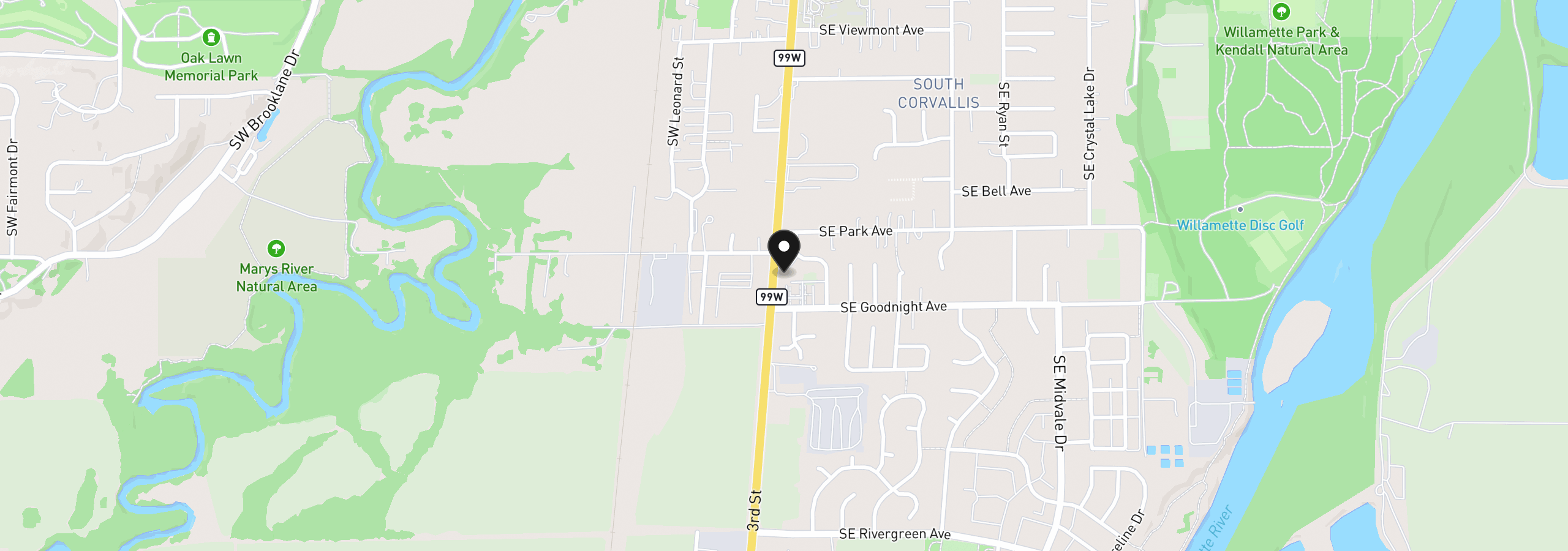 Map showing the location of 135 SE Jensen Pl, Corvallis, OR 97333