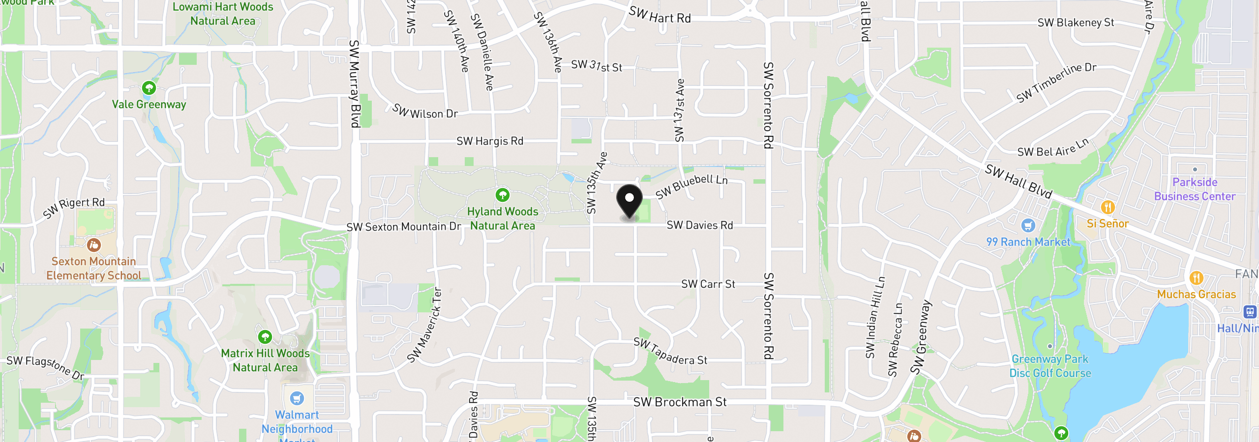 Map showing the location of 13275 SW Davies Rd, Beaverton, OR 97008
