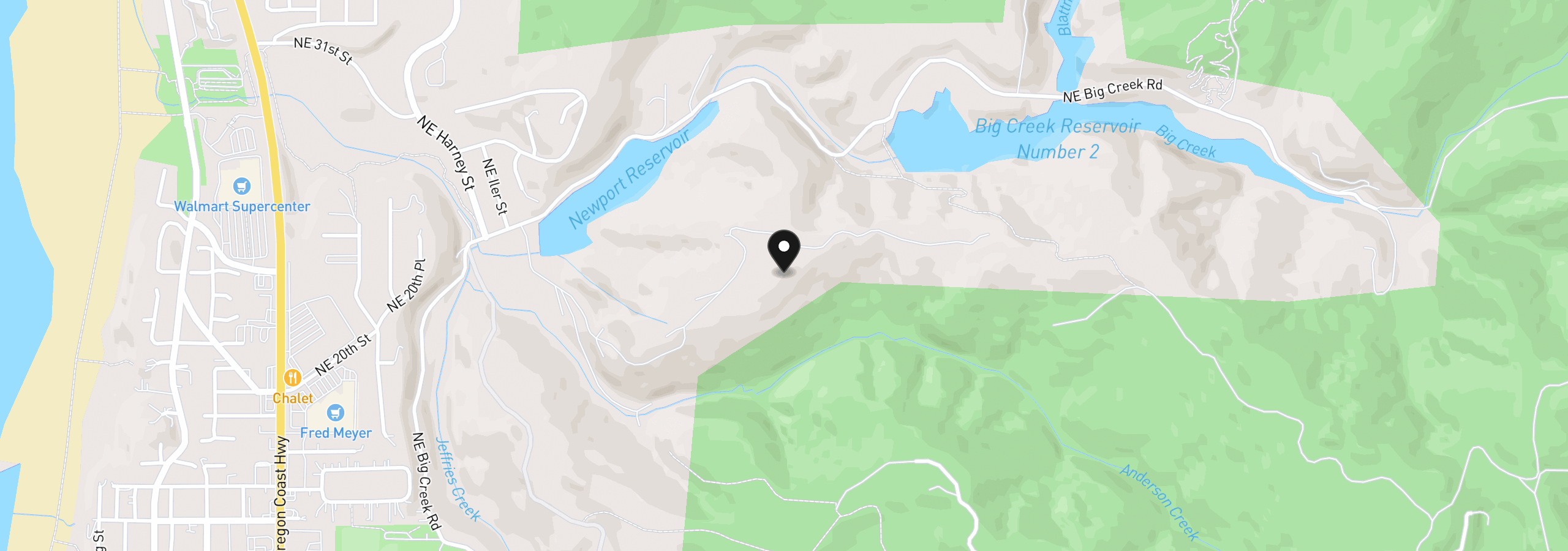 Map showing the location of 2840 NE Big Creek Rd, Newport, OR 97365