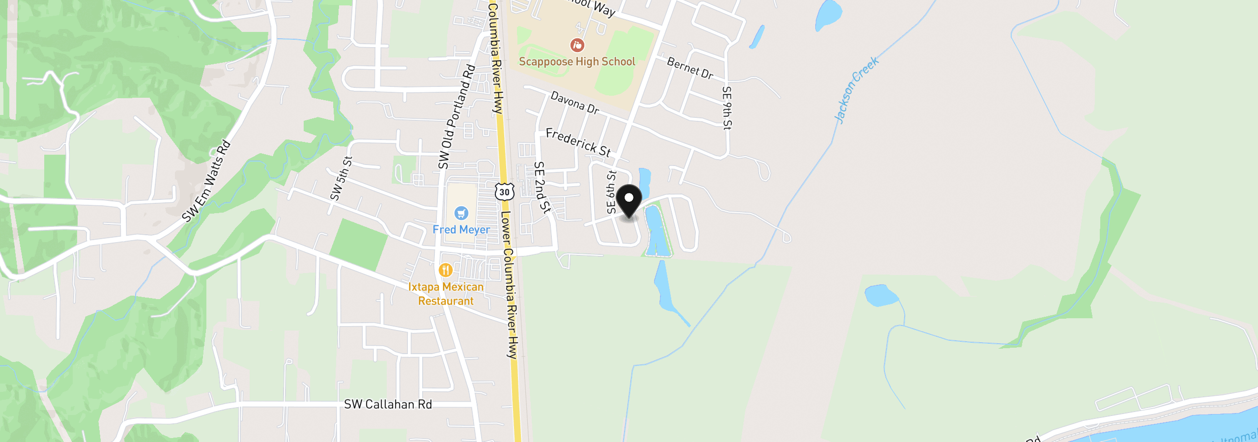 Map showing the location of 51459 SE Westlake Dr 102, Scappoose, OR 97056