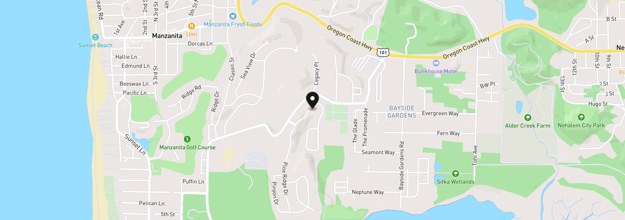 Map showing the location of 10305 Pine Ridge Dr, Manzanita, OR 97130