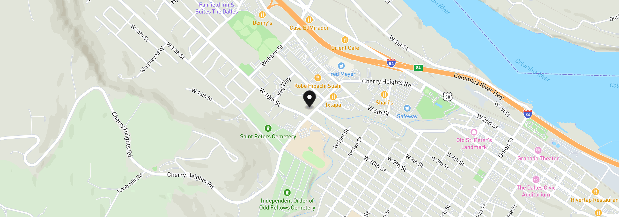 Map showing the location of 1001 Cherry Heights Rd, The Dalles, OR 97058