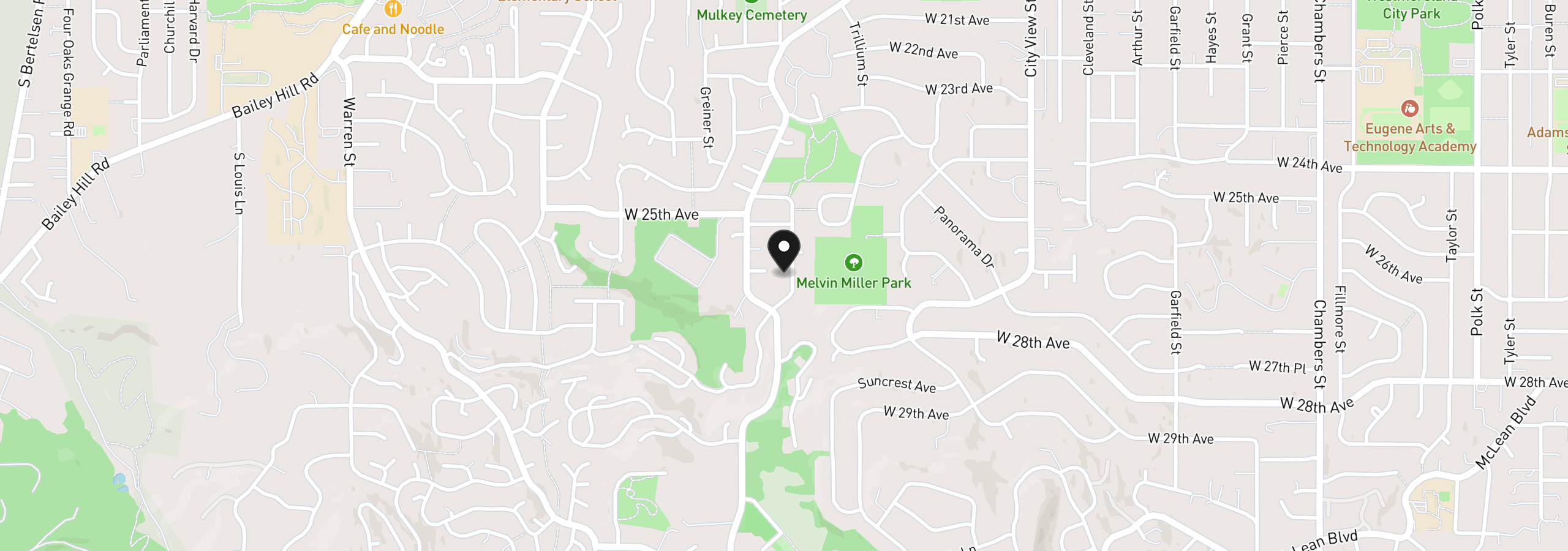 Map showing the location of 2610 Park Forest Dr, Eugene, OR 97405