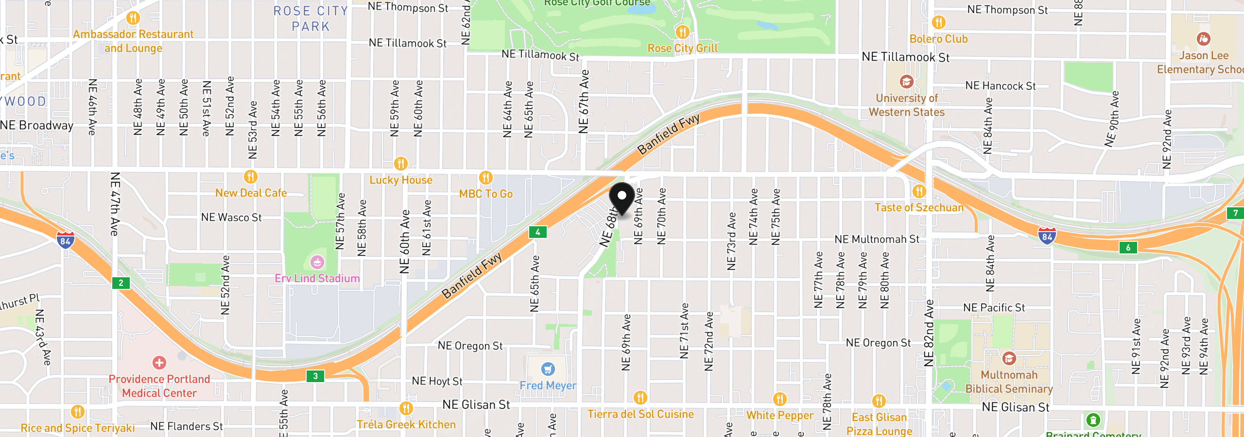 Map showing the location of 1300 NE 68th Ave 15, Portland, OR 97213