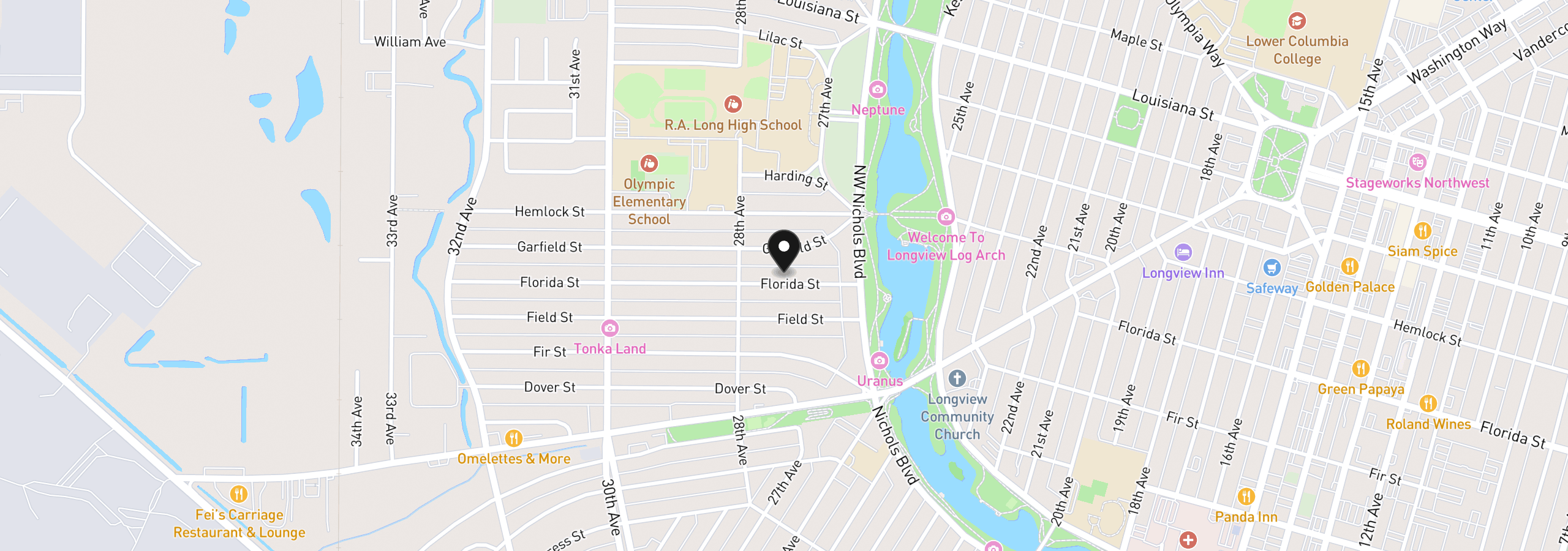 Map showing the location of 2714 Florida St, Longview, Wa 98632