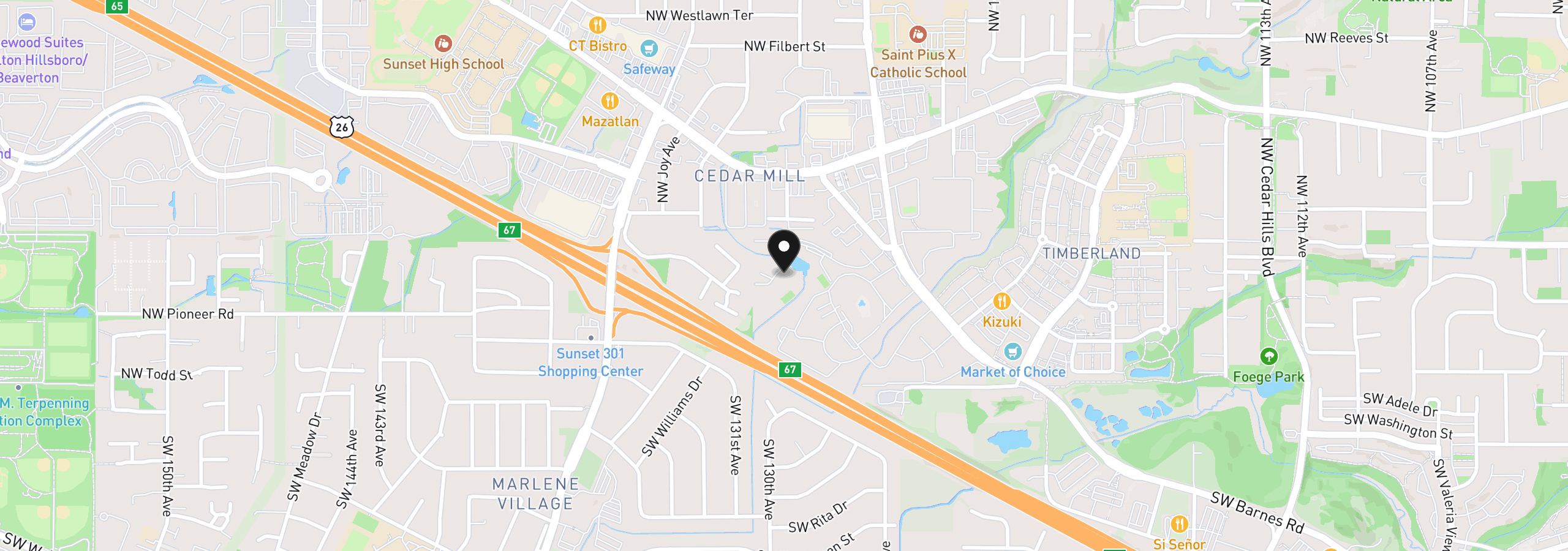 Map showing the location of 12612 NW Barnes Rd #6, Portland, OR 97210