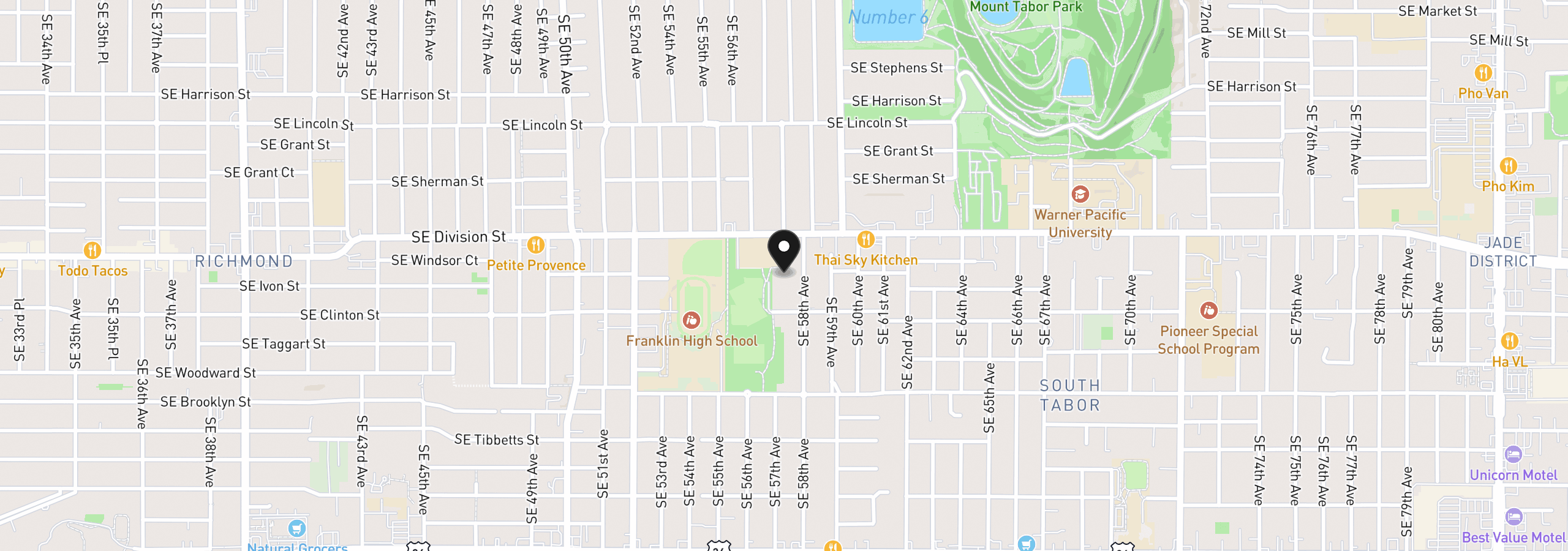 Map showing the location of 2557 SE 58th Ave, Portland, OR 97206