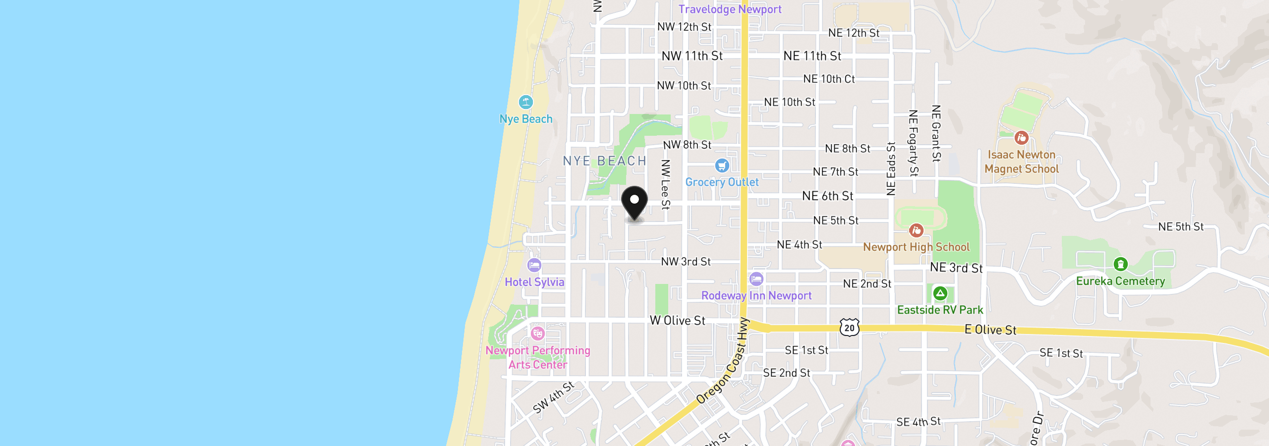 Map showing the location of 426 NW 5th St, Newport, OR 97365