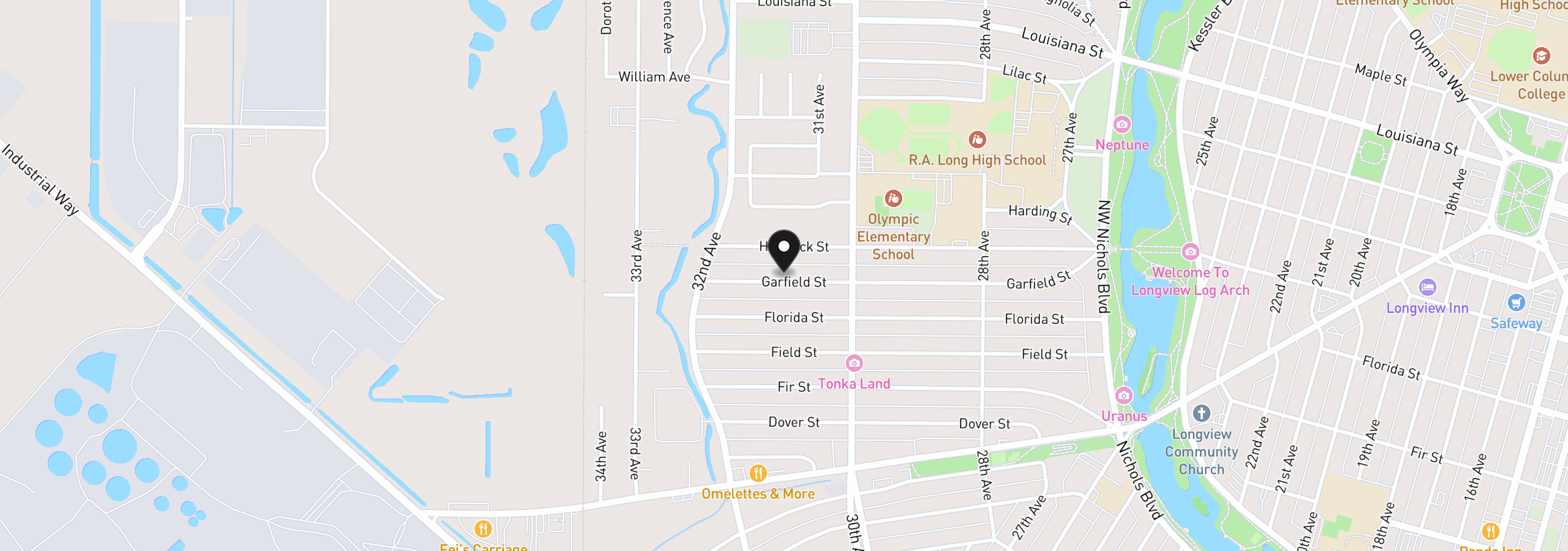 Map showing the location of 3102 Garfield St, Longview, Wa 98632