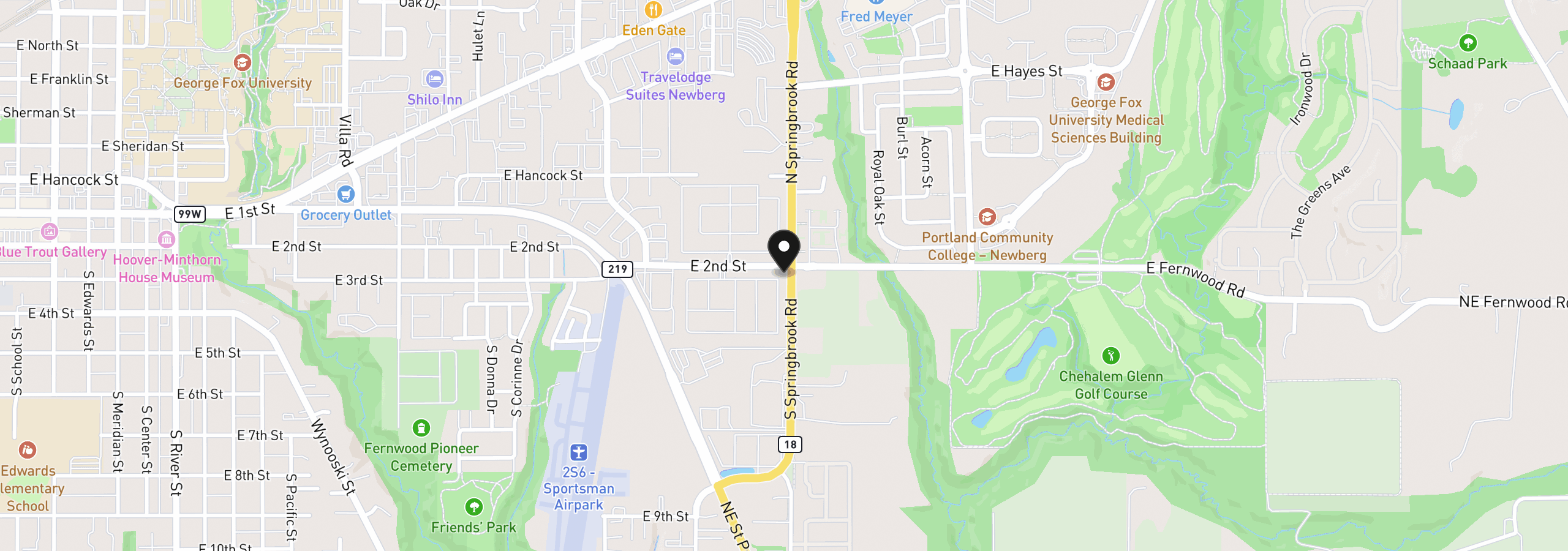 Map showing the location of 2902 E 2nd St 94, Newberg, OR 97132