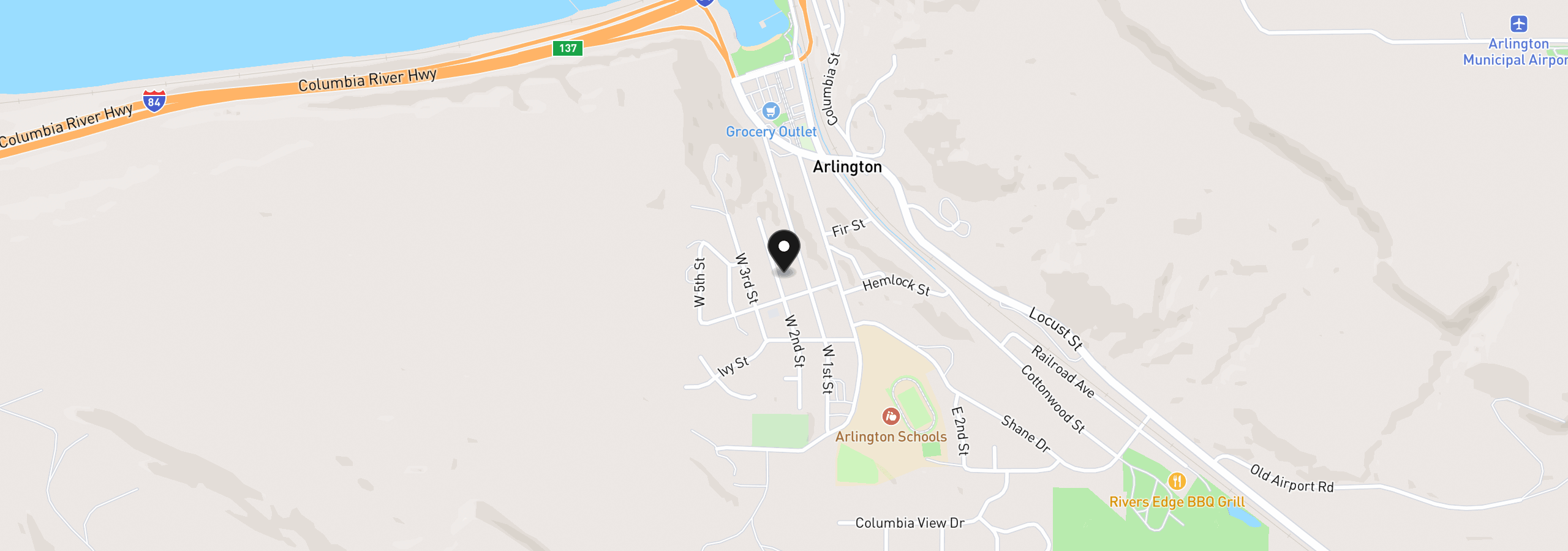 Map showing the location of 850 W 2nd 850, Arlington, OR 97812