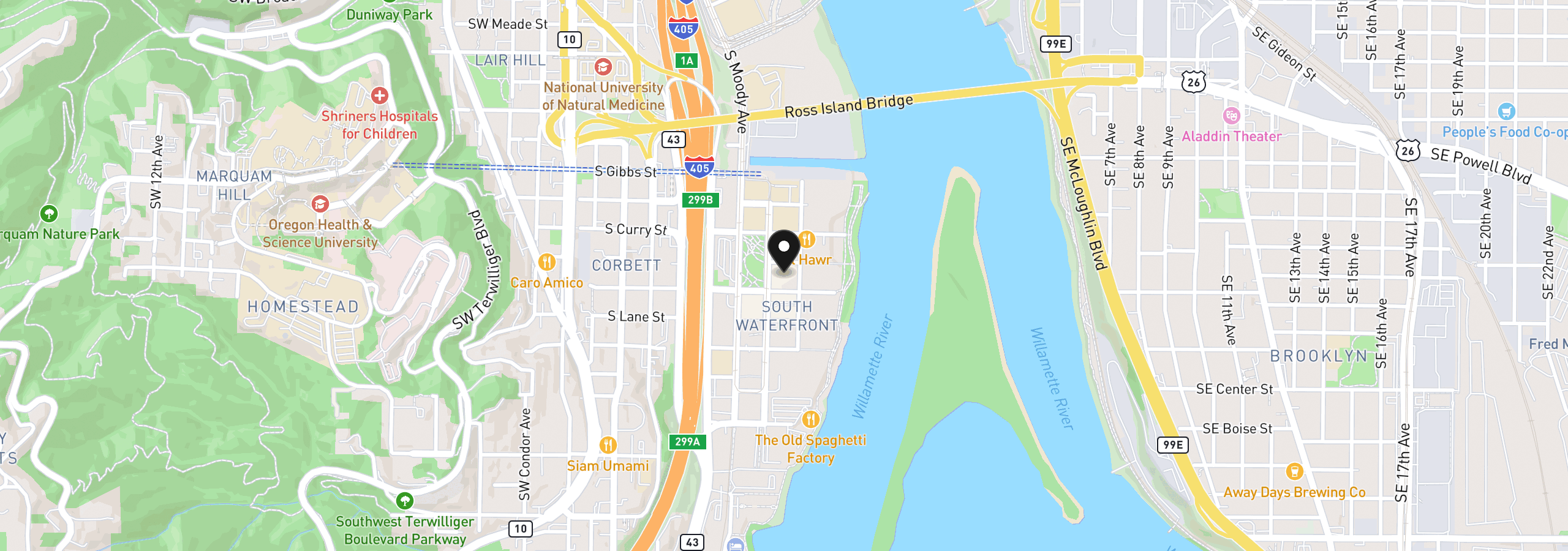 Map showing the location of 3601 S River Pkwy 2805, Portland, OR 97239
