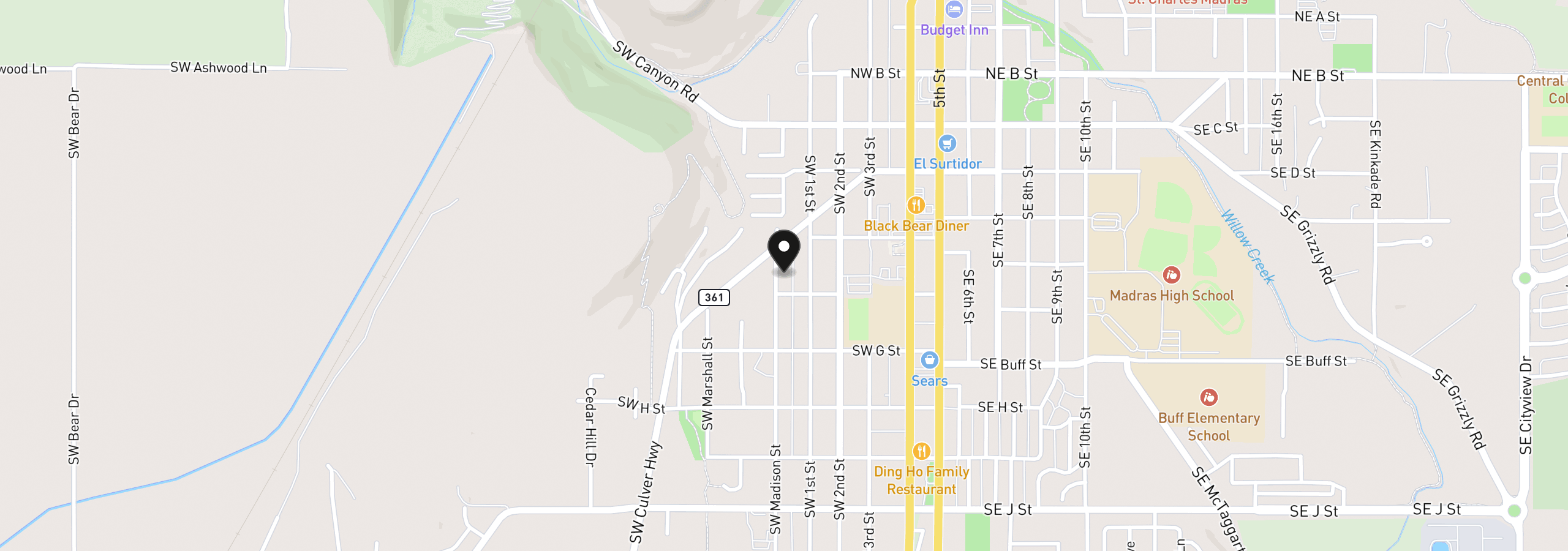 Map showing the location of 359 SW Madison St, Madras, OR 97741