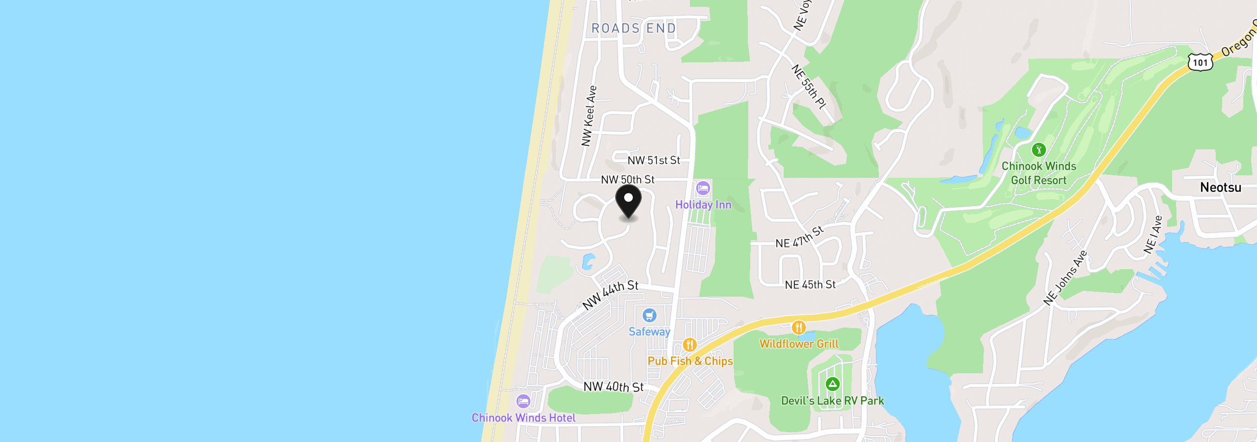Map showing the location of NW 47th St, Lincoln City, OR 97367