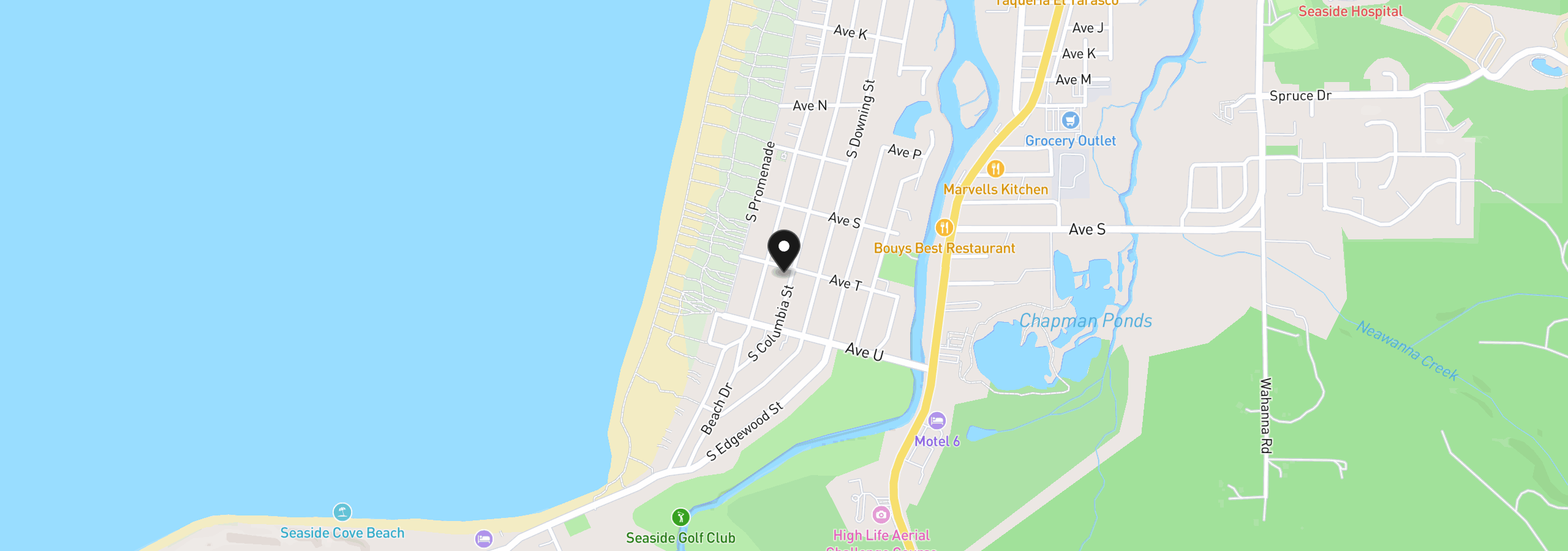 Map showing the location of 2132 S Columbia St, Seaside, OR 97138