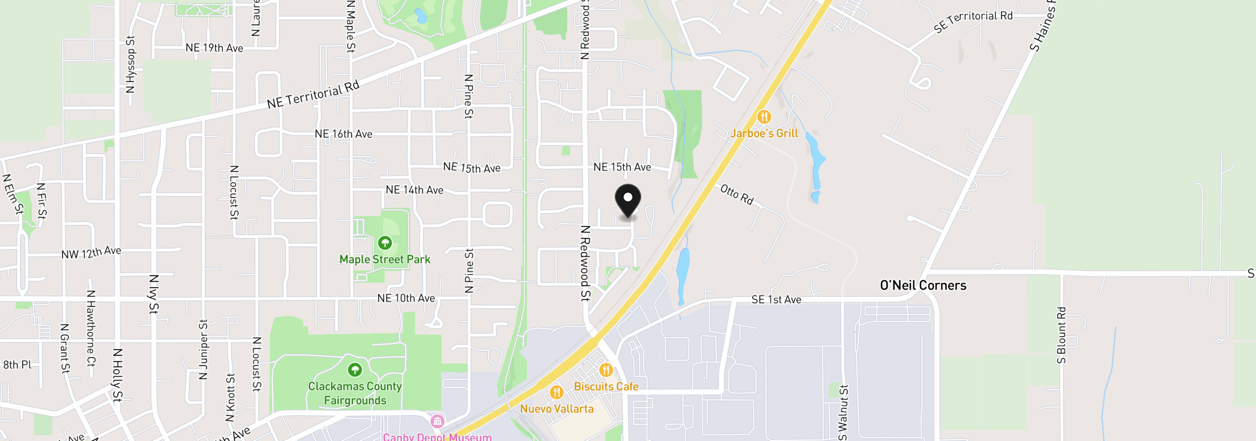 Map showing the location of 1534 NE 12th Pl, Canby, OR 97013