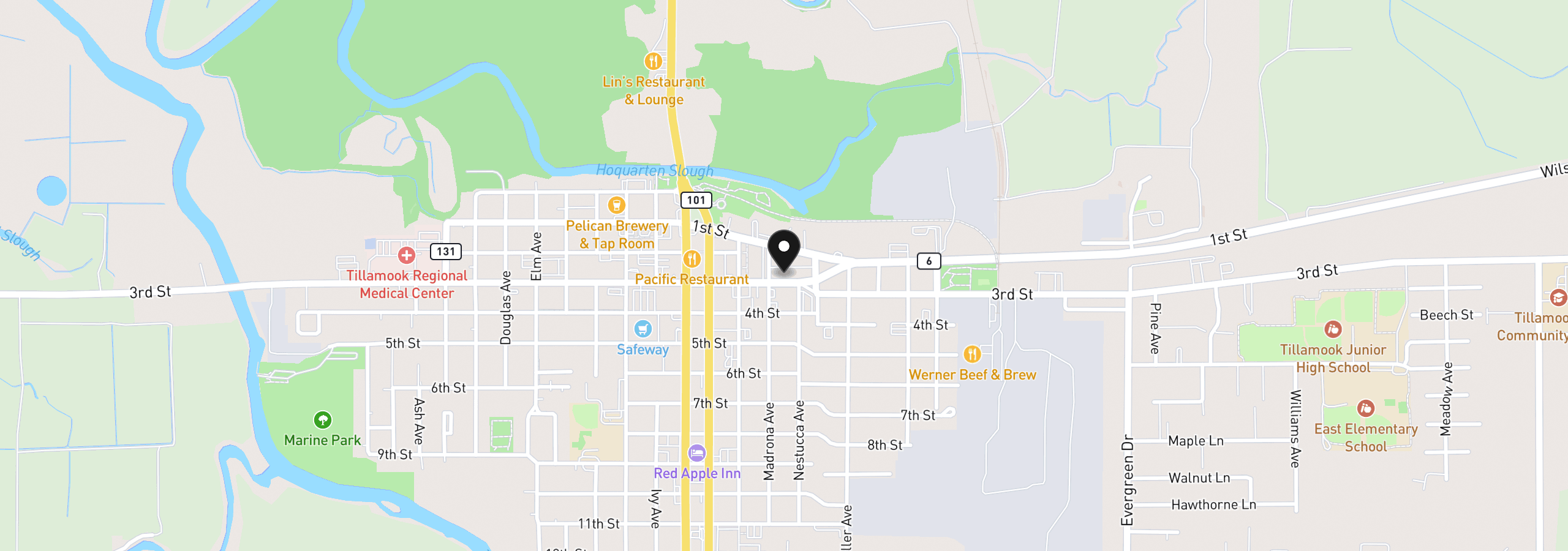 Map showing the location of 2306 3rd St, Tillamook, OR 97141
